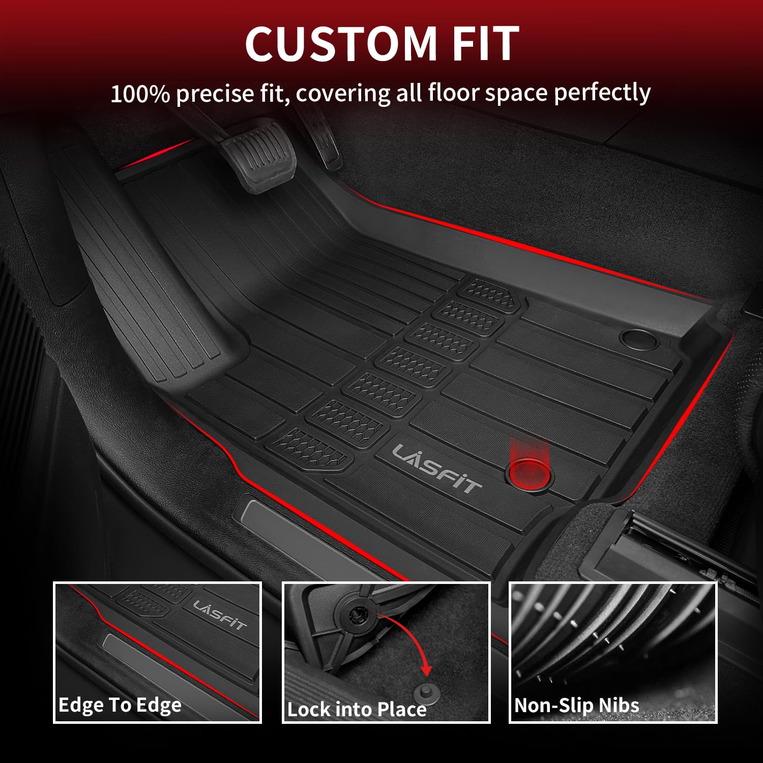 LASFIT Custom Fit Floor Mats & Trunk Mat for Jeep Grand Cherokee L 2021-2025, Black TPE, 7-Passenger, Model LL-JE12A