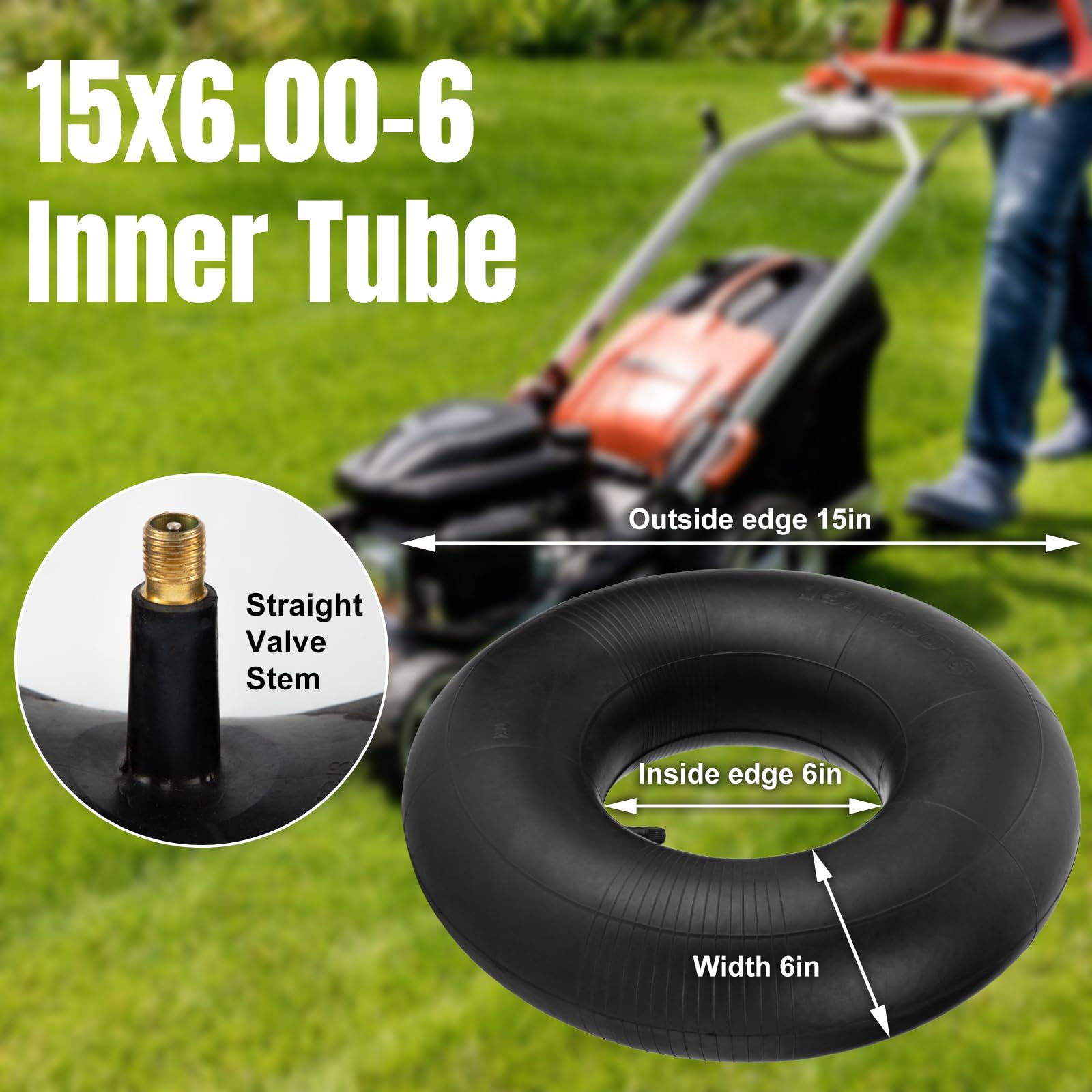 SPORTYOUTH 15x6-6 Heavy Duty Inner Tubes, TR-13 Valve Stem, 2 Pack for Lawn Mower, ATVs, Go Karts, Golf Carts