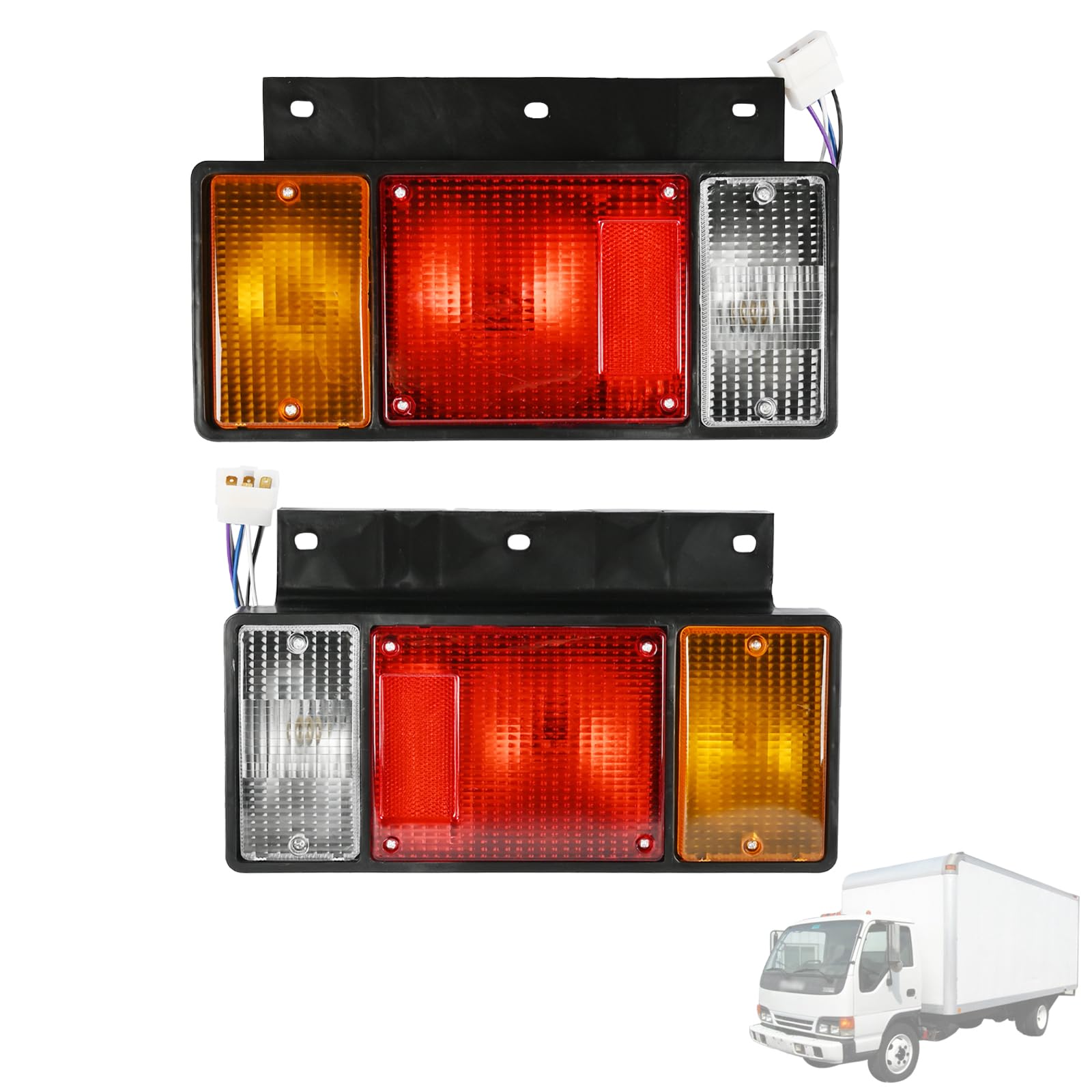 Promrmr Pair Tail Light Assembly w/Bulbs Compatible with Isuzu NPR NQR NRR FSR FRR NPR-HD 1987-2006 Replace 8970658090 897065810
