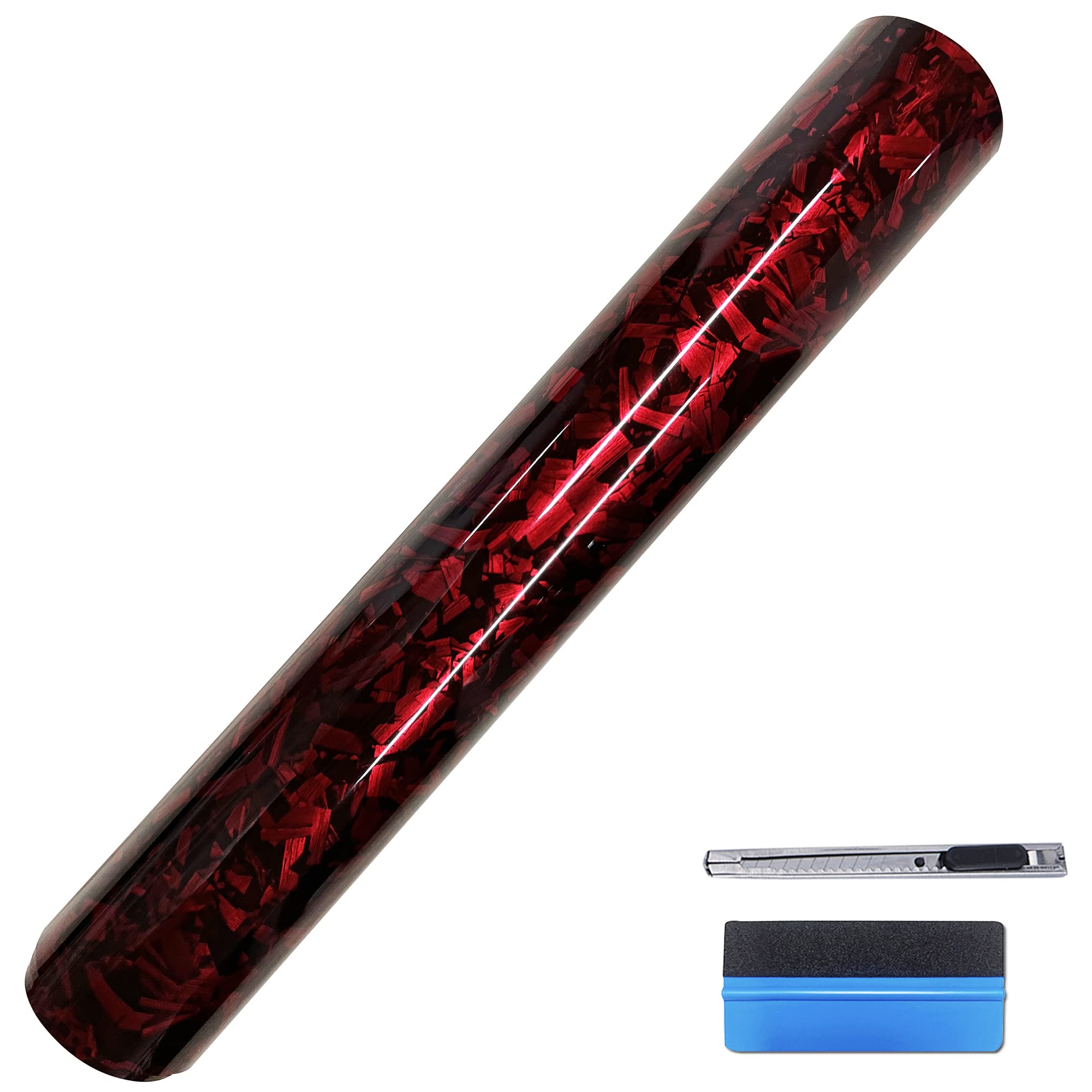 Lzlrun Forged Gloss Carbon Fiber Red Vinyl Wrap Roll Air Release Sticker Sheet Film Diy Decal Car Auto Vehicle Morotcycle Self Adhesive - 1Ft X 3.5Ft