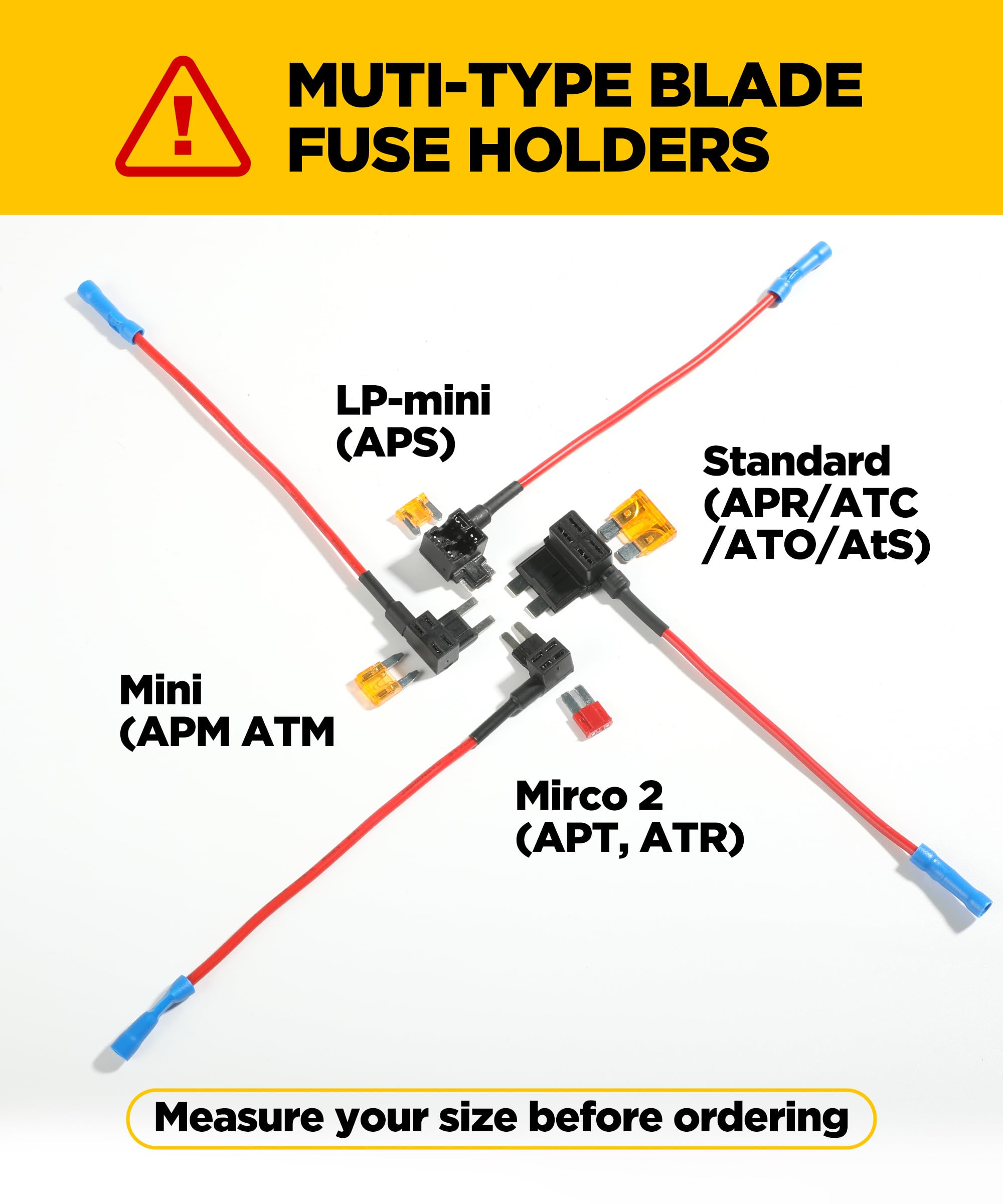 YAKEFLY 12 Pack Fuse Taps Set,4 Types 12V Car Add-a-Circuit Adapter and Fuse Kit,Mini Automotive Fuse Connector ATC ATS Blade Fu