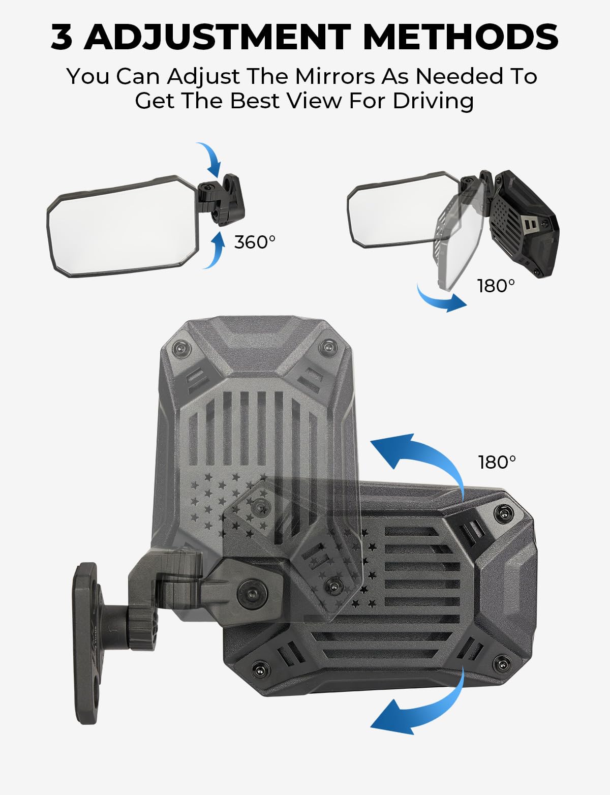 JOYTUTUS Wrangler Side Mirrors for TJ JK 1997-2018, Black, Patented Design, Wider View, No Vibrate/Wobble, Model A3301-00201