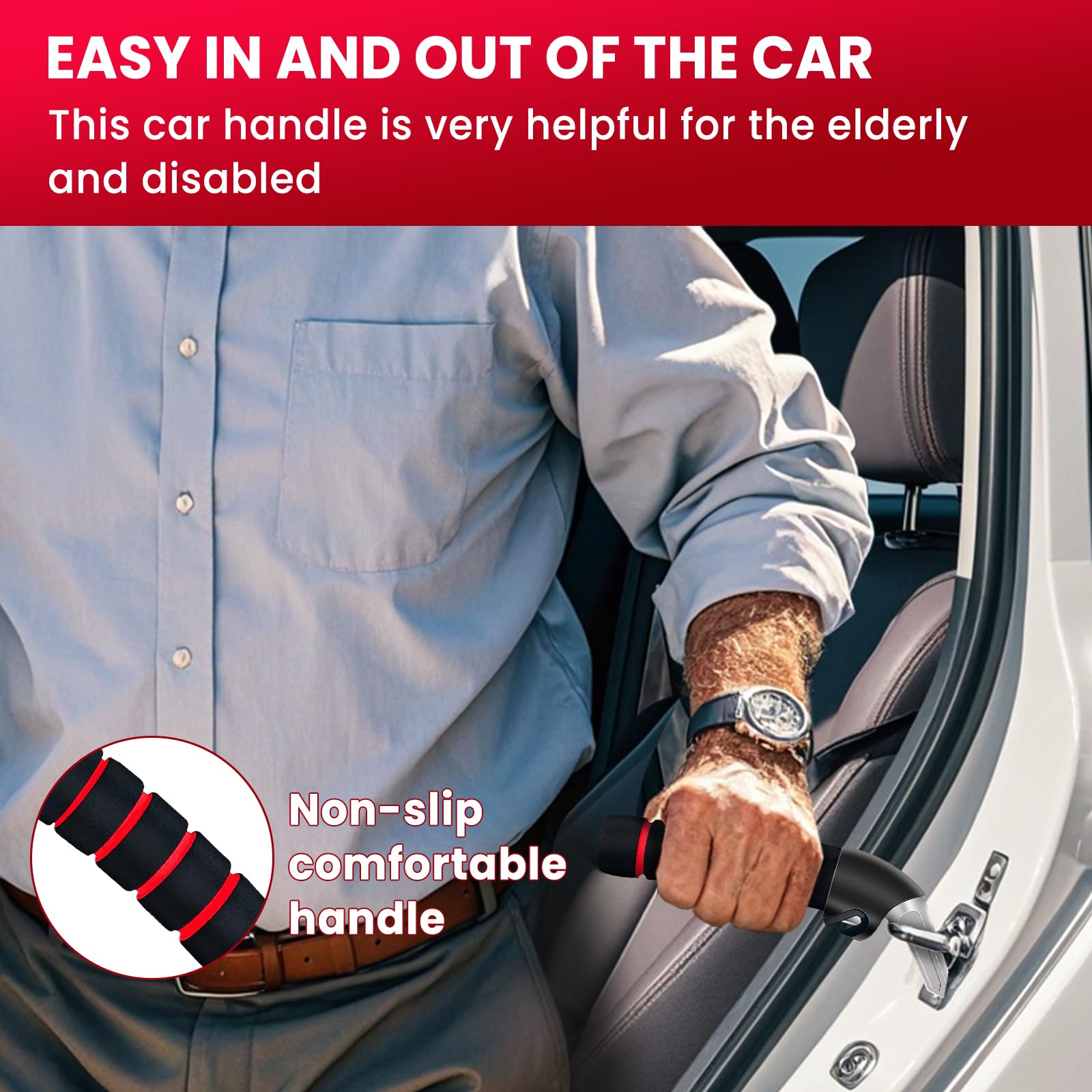 KOUNATSURI Car Door Handle Assist - Red Multifunction Support Handle for Elderly and Handicapped