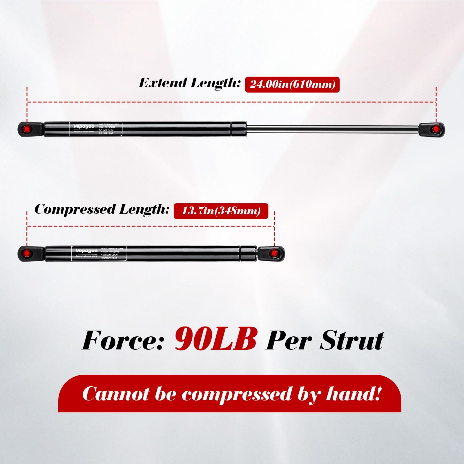 Vepagoo 24 Inch 90Lb/400N Gas Struts Shocks Lift Support Spring For Tonneau Cover Truck Pickup Bed Rv Door Replacement Sturt Se2