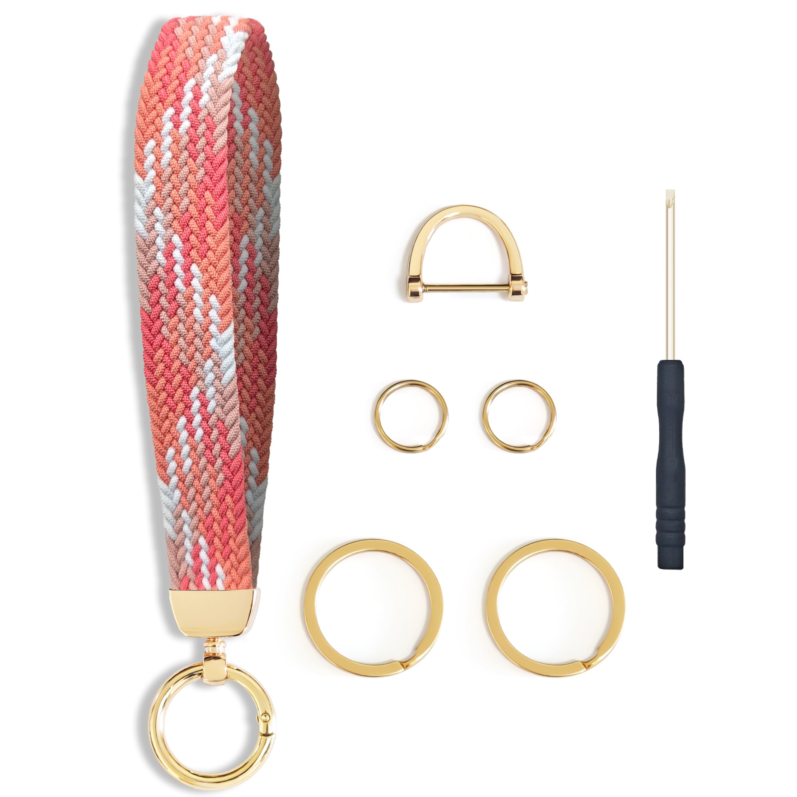 SUYIYANG Keychain Wristlet, Stretchy Key Chains Women Cute with 4 Keyrings & D Ring, Wrist Lanyard for Car Keys Chain - Pink
