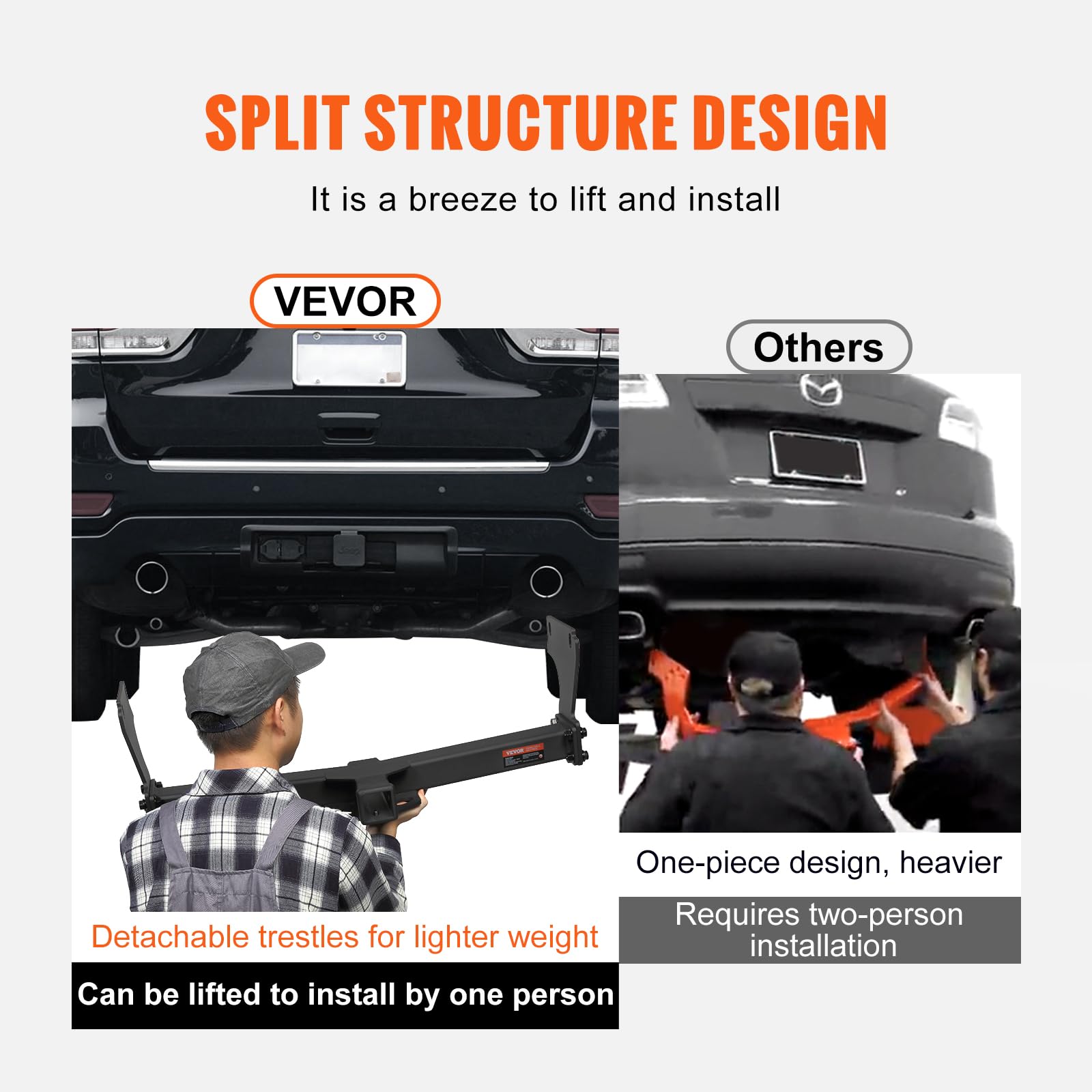 Vevor Class 3 Trailer Hitch, 2-Inch Receiver, Q455B Steel Tube Frame, Compatible With 2011-2022 Jeep Grand Cherokee, Multi-Fit Hitch To Receive Ball Mount, Cargo Carrier, Bike Rack, Tow Hook, Black