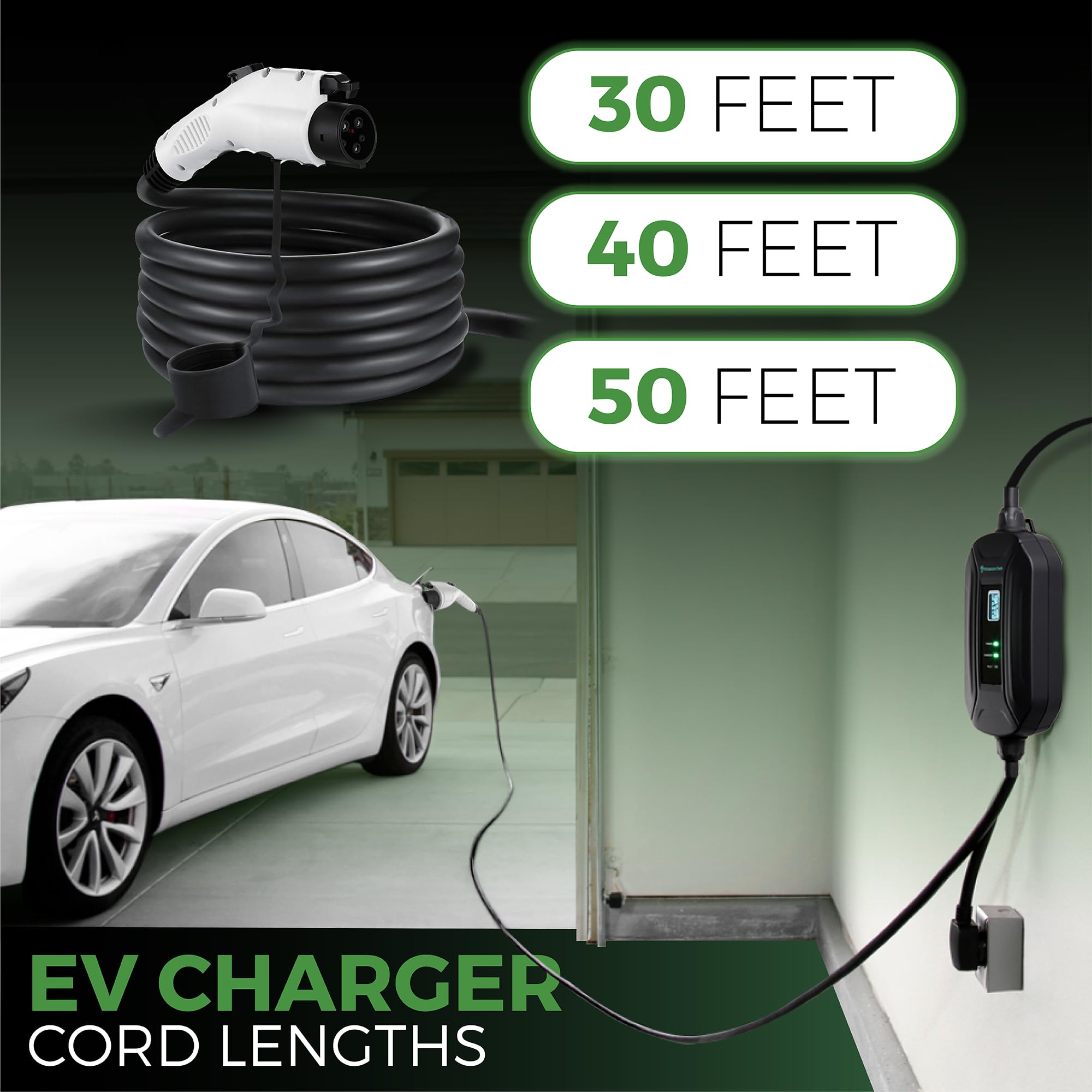 Primecom Level 2 Ev Charger 220/240V, 16A, 30Ft & 50Ft, Portable Evse Electric Vehicle Charging Cable Compatible With Bolt Volt