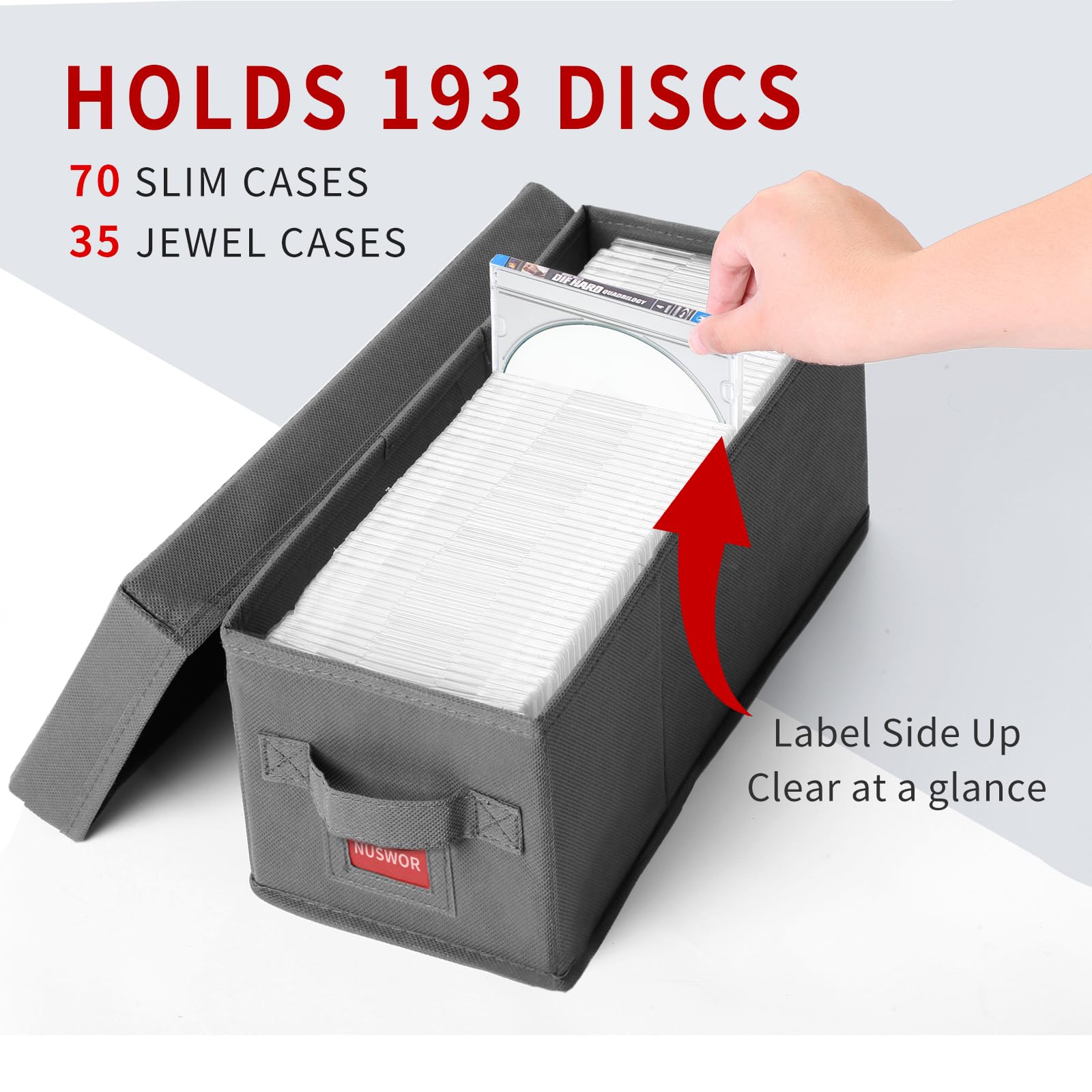 Nuswor Premium Cd Storage Box - Stackable Cd Organizer Box With Lid - Holds 70 Jewel Cases - 14.37 X 5.5 X 6.3 Inches - 2 Pack -