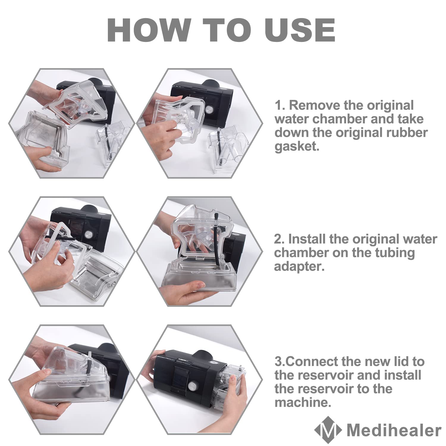 Medihealer Tubing Adapter for AirSense 10 & AirCurve 10 - Includes 1 Adapter & 2 Silicone Tubing, Black, Model H15SY0269