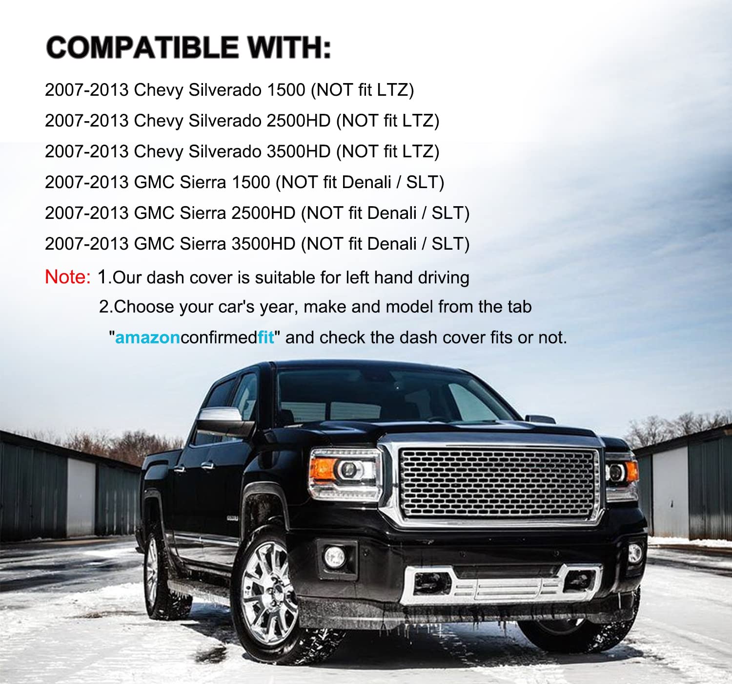 Dash Cover Custom Fit For Chevy Chevrolet Silverado 1500 Lt/Wt 2007-2013 2500 Hd / 3500 Hd 2007-2013, Gmc Sierra 2007-2013 .Dash