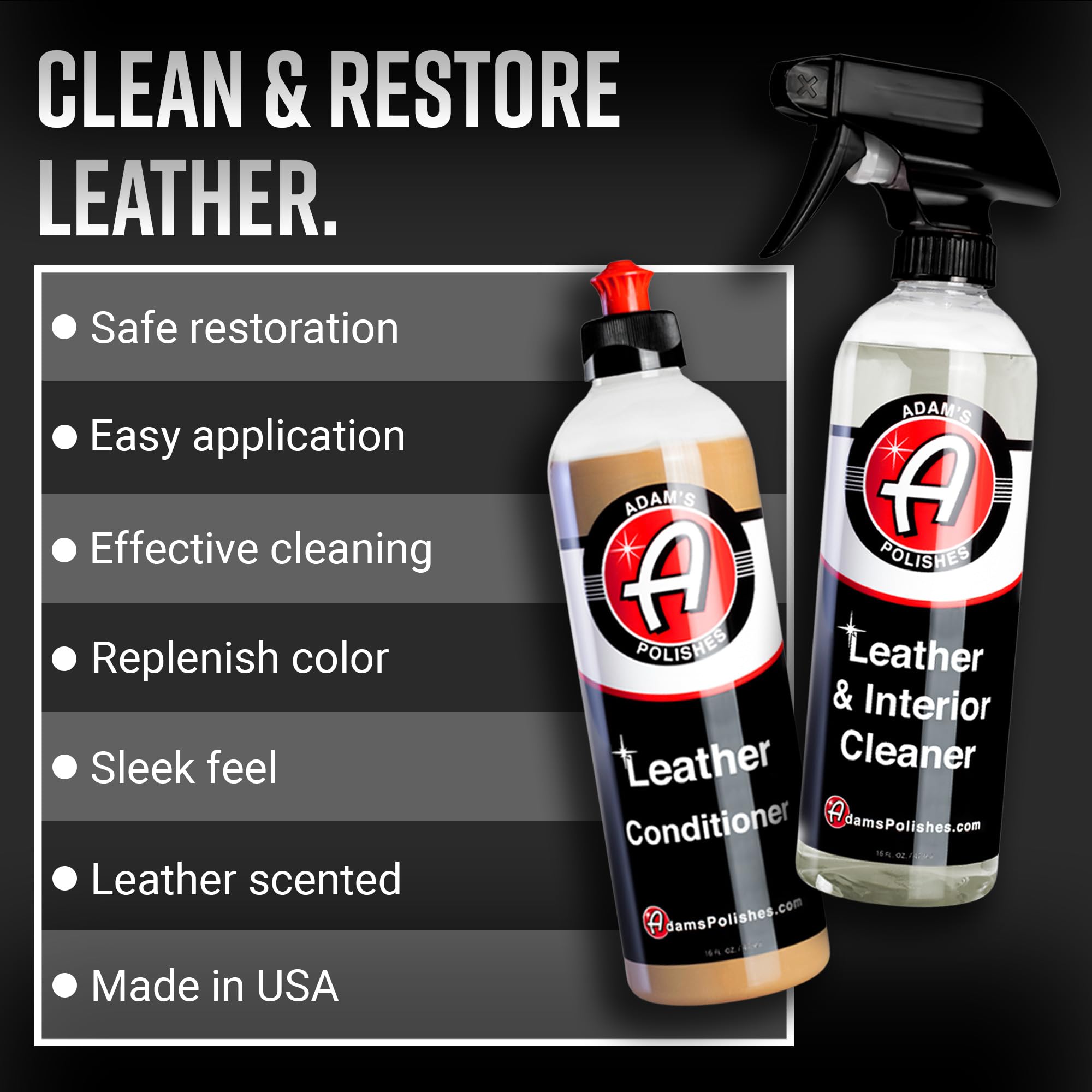 Adam's Leather Care Kit - Cleaner & Conditioner with UV Protection, Light Brown, Model LTHR-BUNDLE
