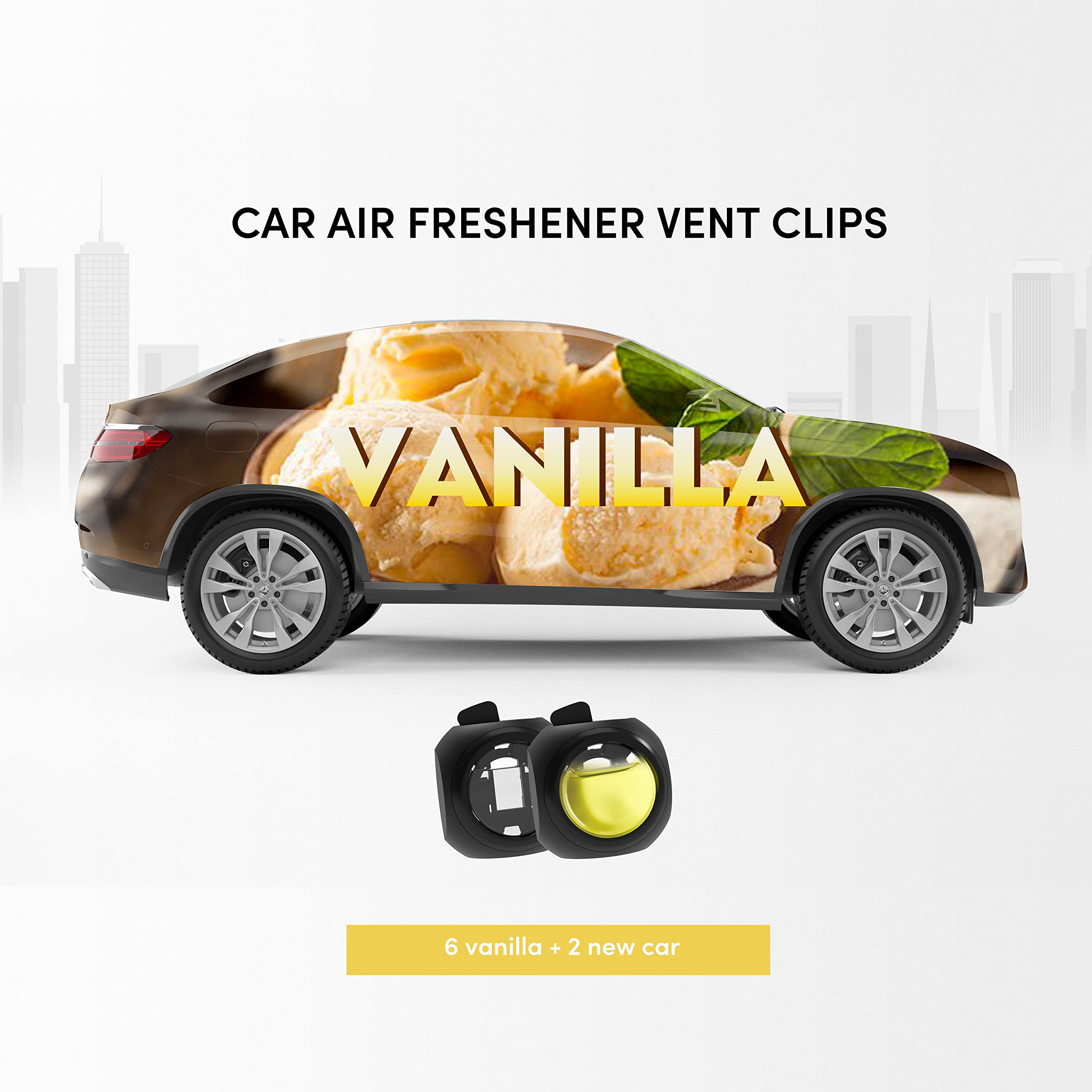 Car Air Freshener Vent Clips, 8 Pack, Provides Long-Lasting Scent, Up To 240 Days, Odor Eliminator (Vanilla)