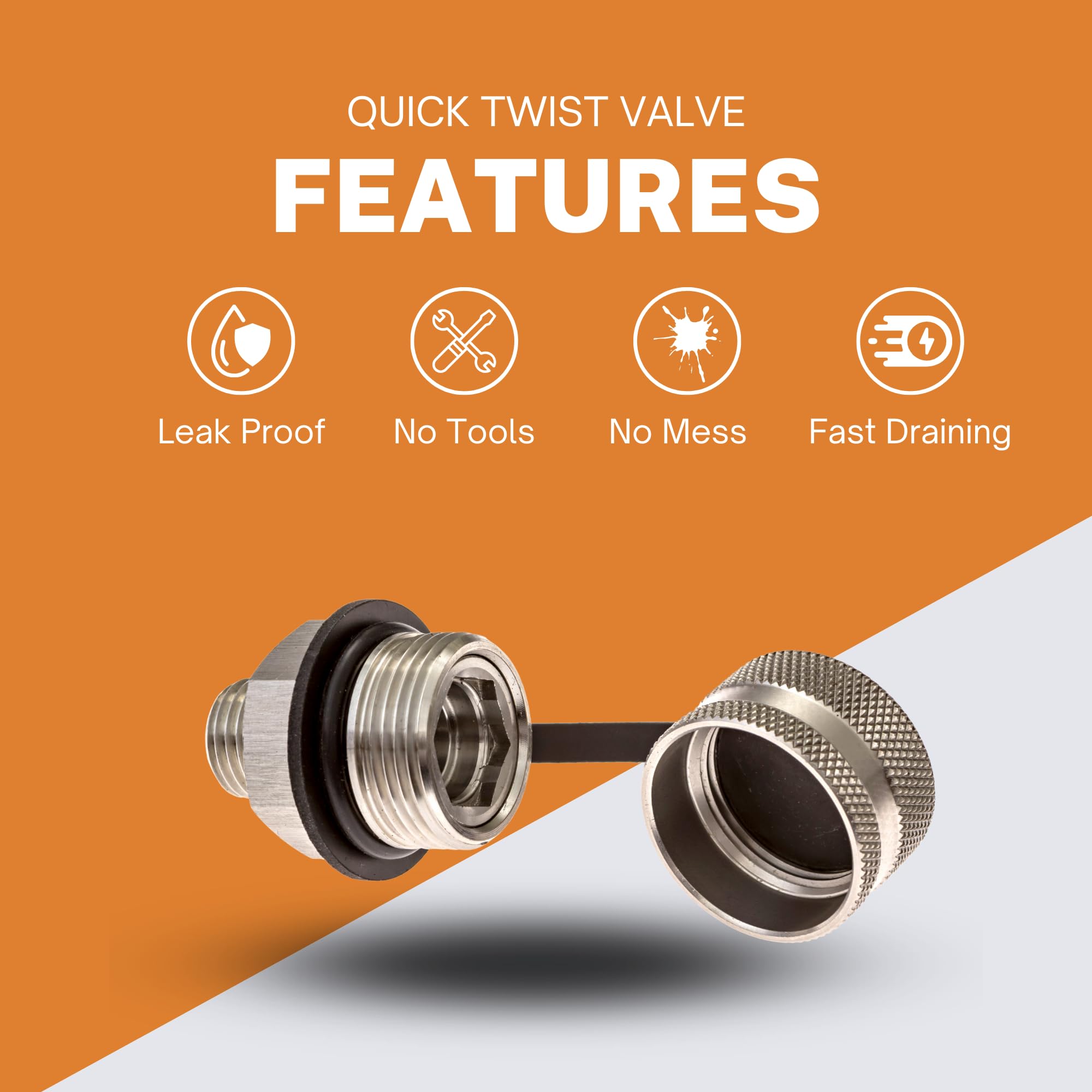 ValvoMax Oil Drain Valve - Quick Twist M14-1.50 Stainless Steel Plug - No Tools, No Mess, DIY Oil Changes at Home