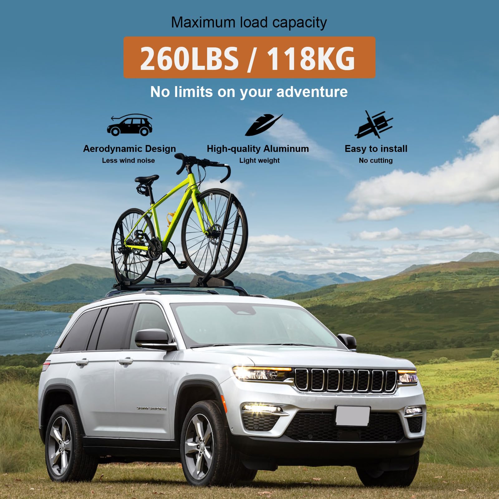 Wonderdriver Roof Rack Cross Bars, Heavy Duty 260lb Aluminum, Fits Jeep Grand Cherokee L 2021-2026, Compatible with Grand Cherokee WL