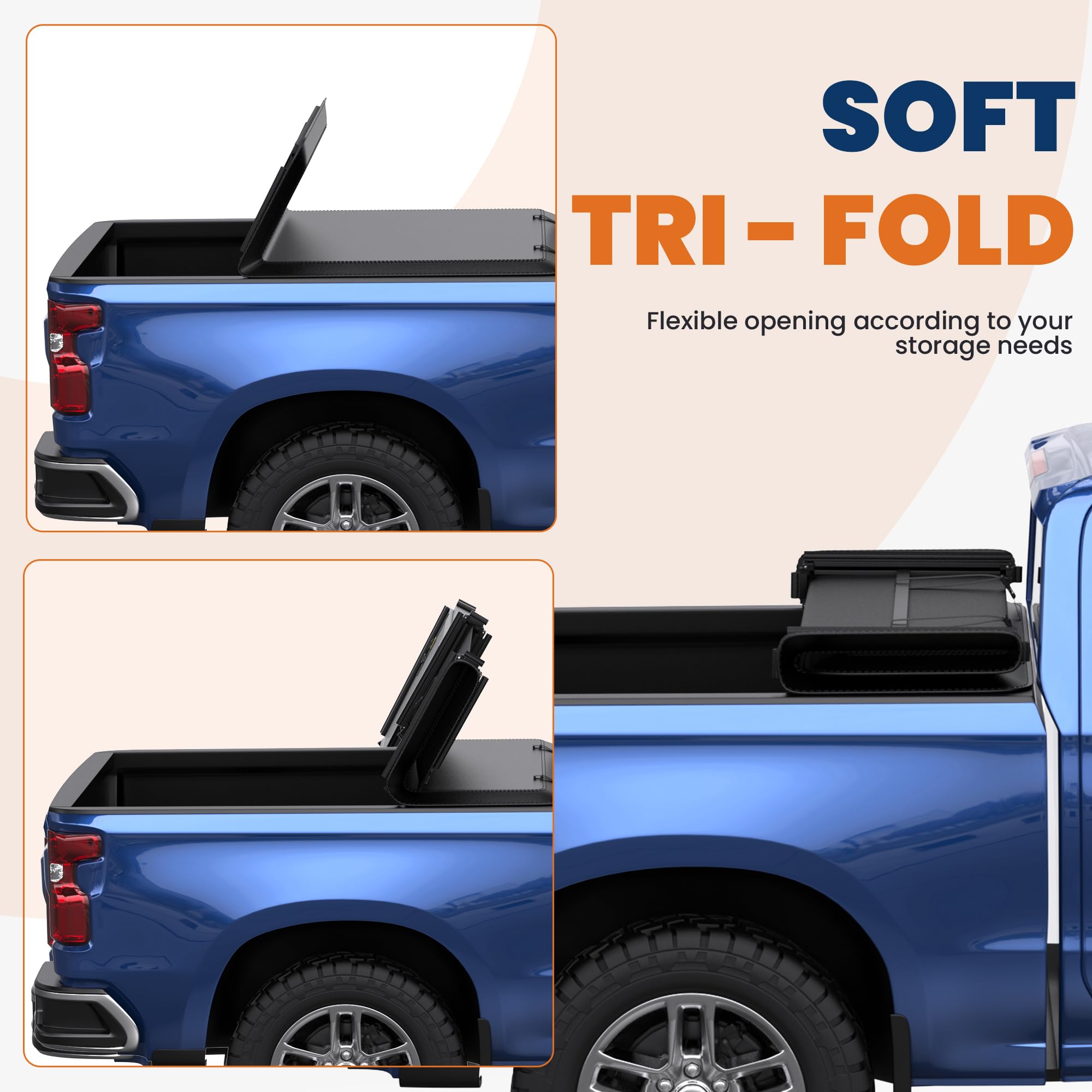 KUIPERAUTO Soft Tri 5.8FT Truck Bed Tonneau Cover Compatible for 2019-2025 Chevy Chevrolet Silverado/GMC Sierra 1500 (Excludes 2
