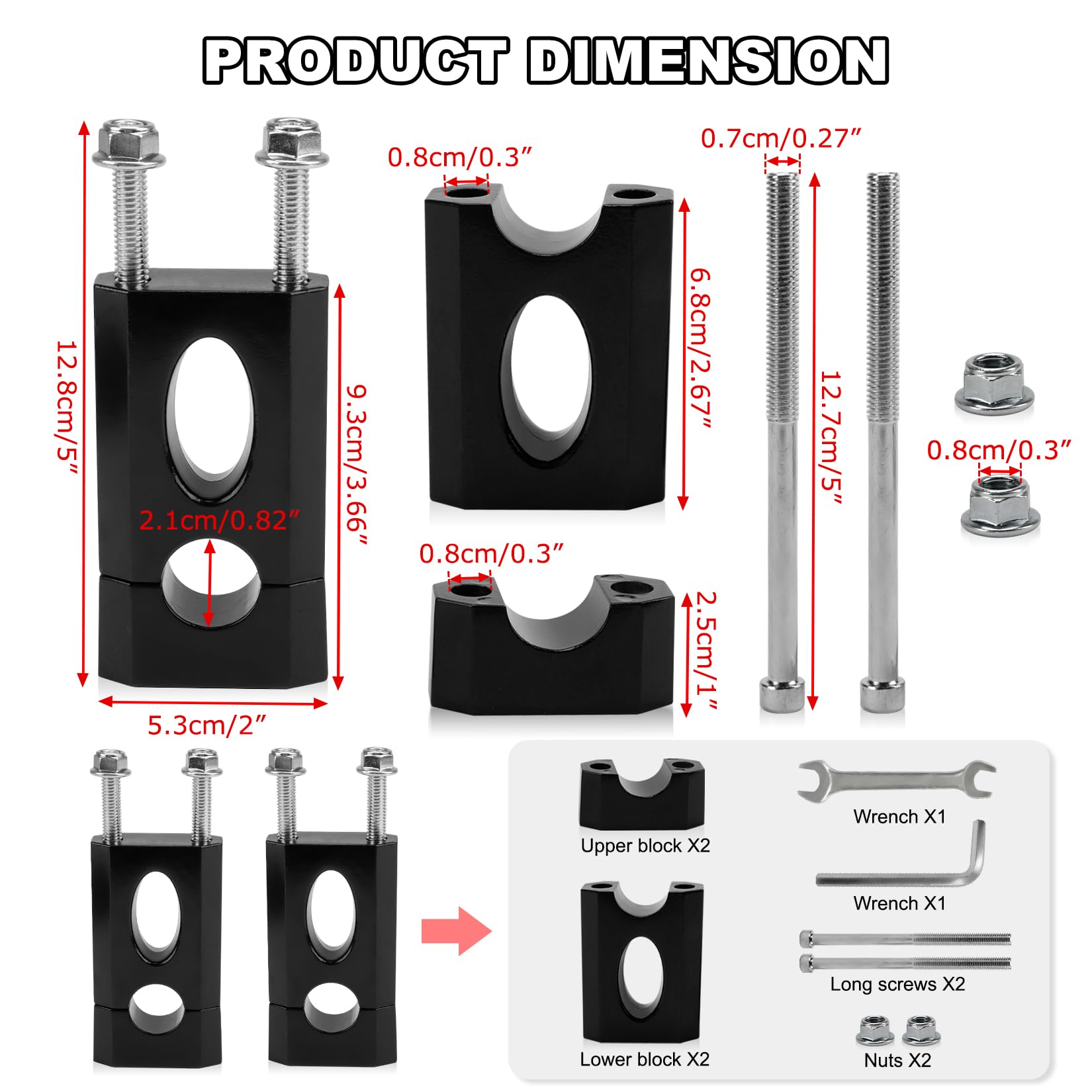 PSLER 7/8" Handlebar Risers - Aluminum Clamp for Coleman & SSR Dirt Bikes, Black