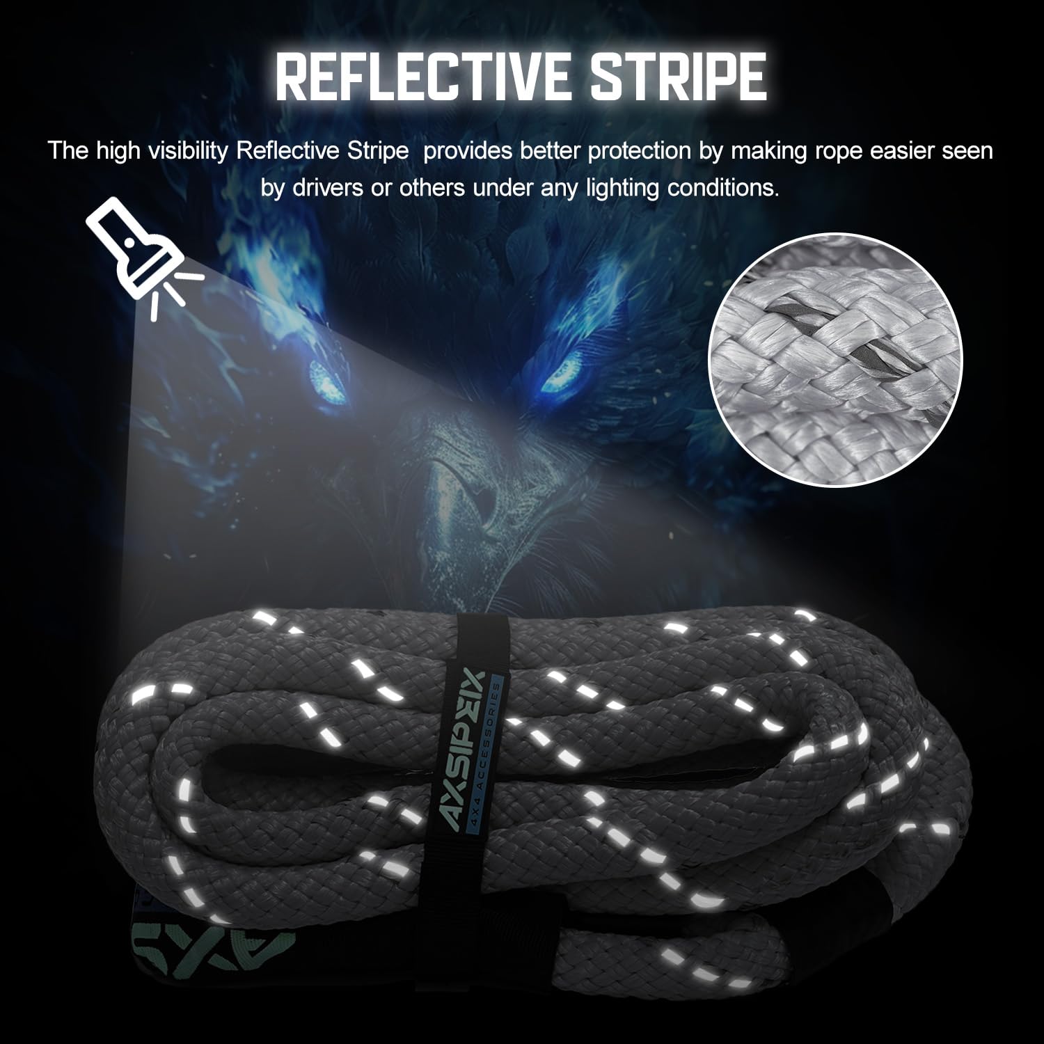 Axsipeix 1''  30Ft Kinetic Recovery Rope (48,500Lbs) Heavy Duty Offroad Recovery Rope With 2 Soft Shackles 1/2'' X 22'' Offroad
