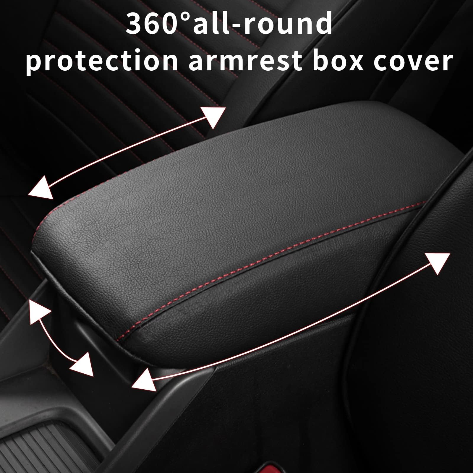 AOMSAZTO Console Cover for Nissan Altima 2019-2025, Black with Red Stitches, Armrest Protector
