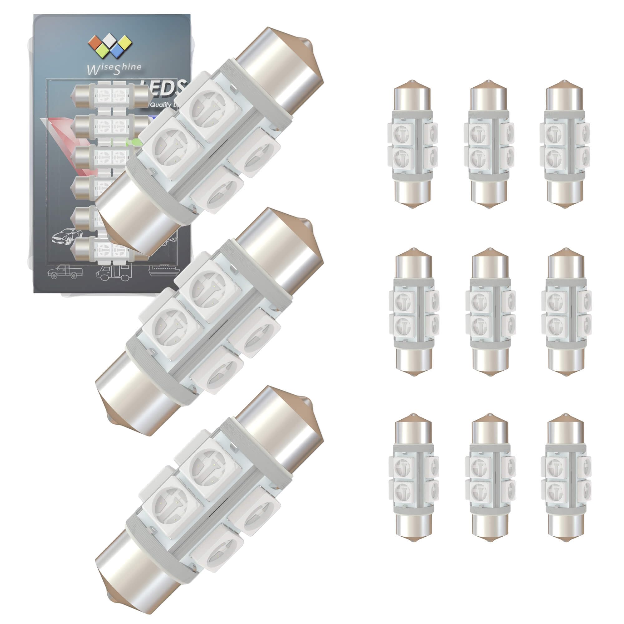 Wiseshine DC 24V 36mm Festoon LED Bulb,6418 LED Bulbs Green 6411 6423 for Truck Interior Door Cargo Lights (Pack 12)