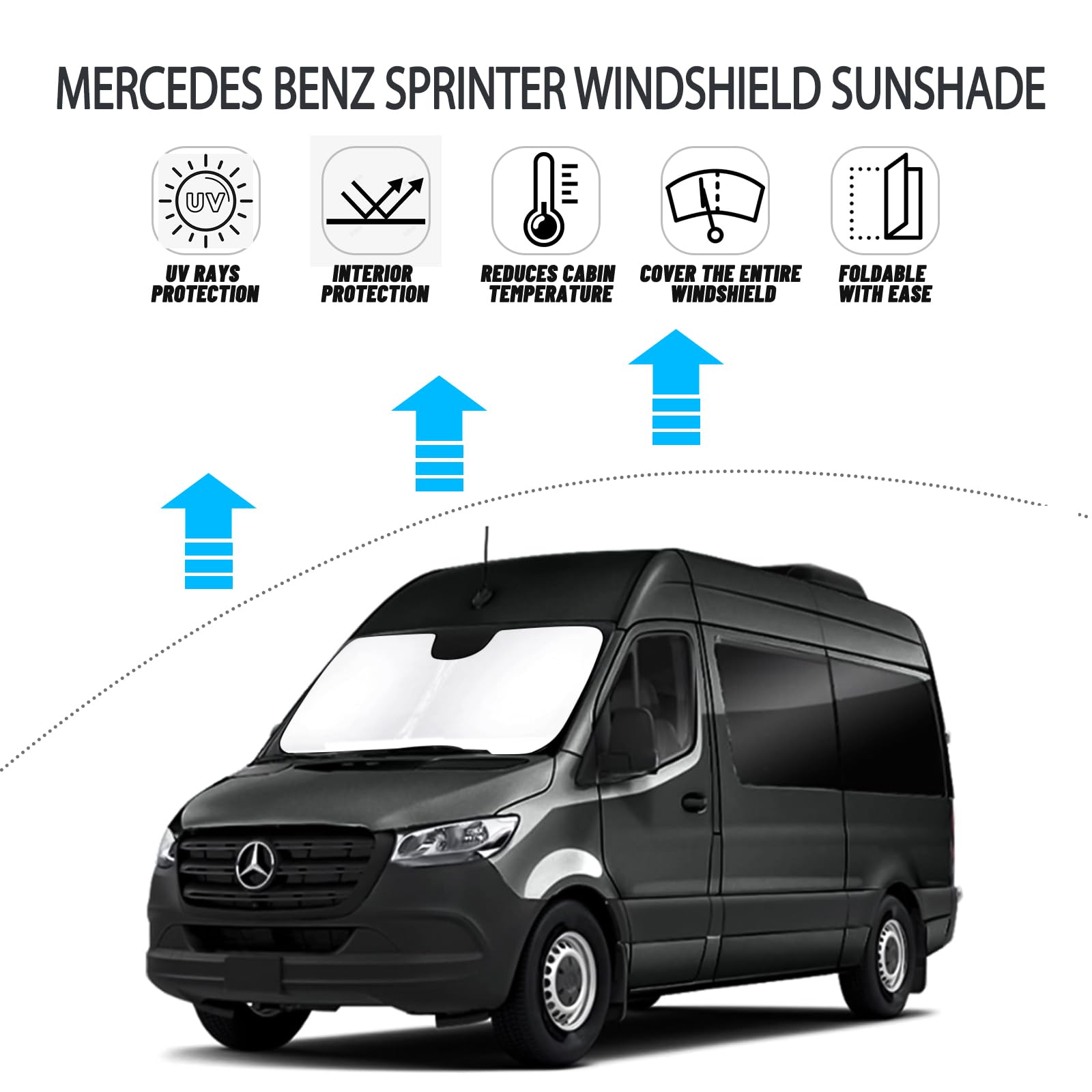 D-Lumina Windshield Sun Shade For 2007-2023 Merce-Des Benz Sprinter & Freightliner Sprinter Accessories, Front Window Sunshade S