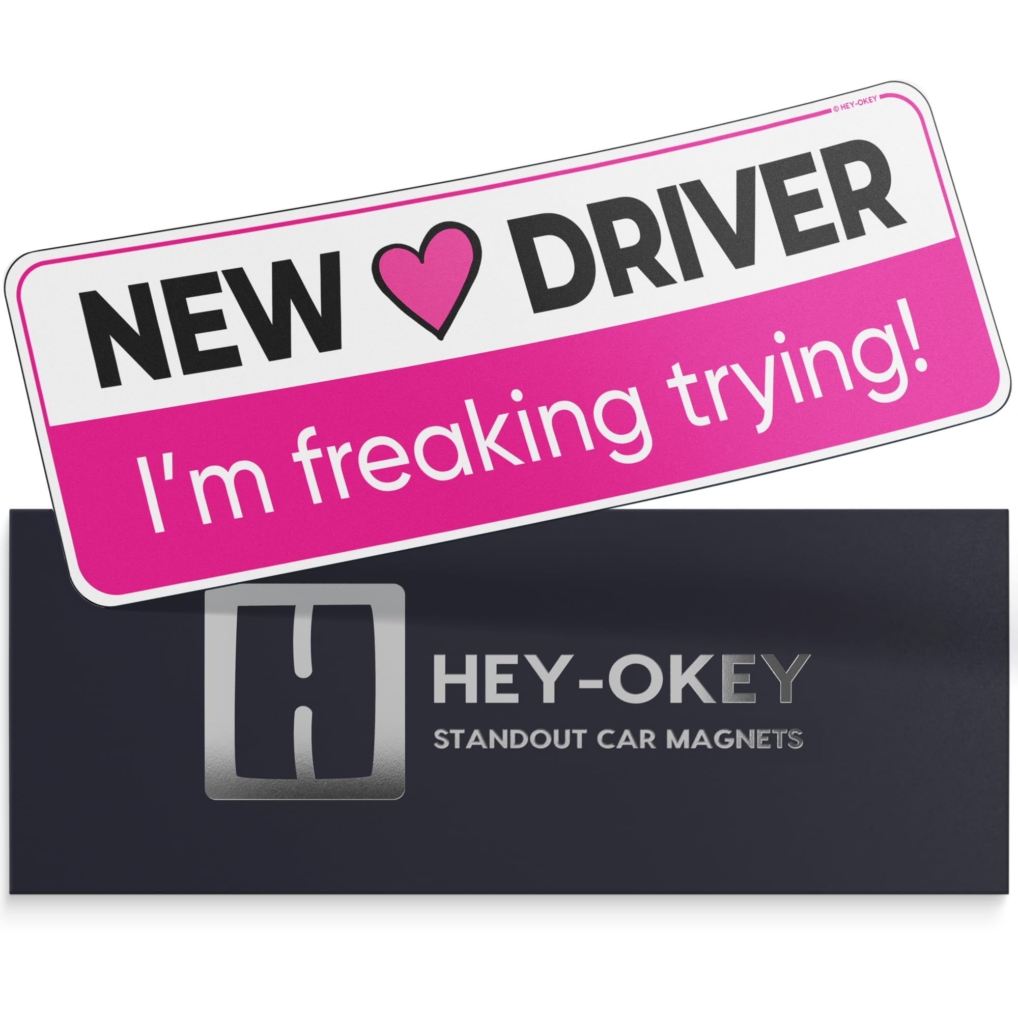 HEY-OKEY New Driver Magnet for Car - Funny Pink Please Be Patient Reflective Magnetic Bumper Sticker - Removable Novice Rookie S