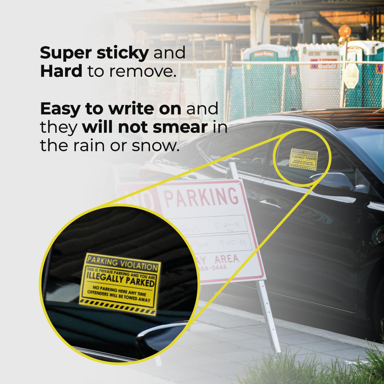 MESS Parking Violation Stickers - 100 Super Sticky Warning Stickers, Yellow, 8x5 in, Hard to Remove for Towing Illegally Parked Cars