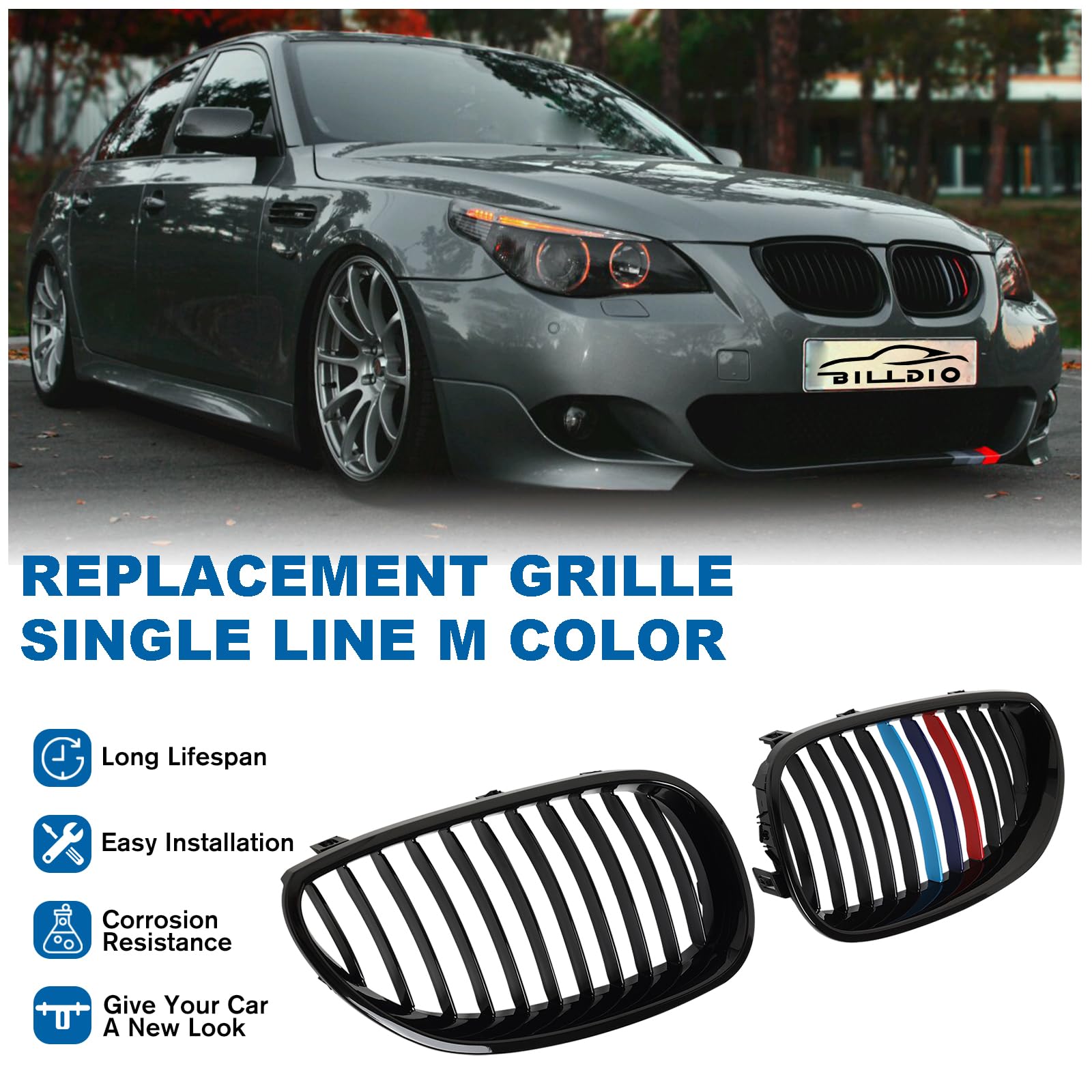 Billdio E60 Grille,Front Kidney Grill M Color Grille Compatible With 2003-2009 Bmw 5 Series E60 E61 520I,523I,525I,528I,530I,535
