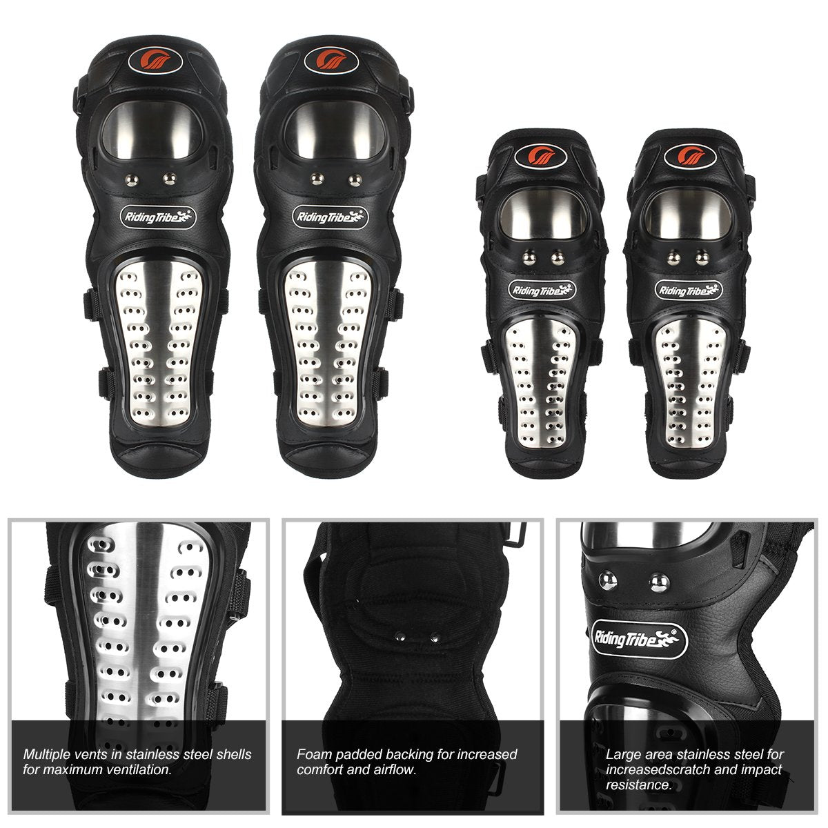 GES Knee Pads Motorcycle - 4Pcs Adults Alloy Steel Motorcycle ATV Motocross Elbow Knee Shin Guards Protector Motocross Racing/Ad