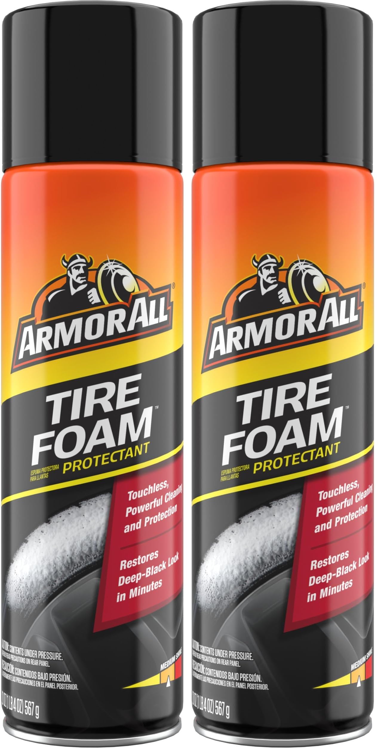 Armor All Tire Foam, Tire Cleaner Spray for Cars, Trucks, Motorcycles, 20 Oz Each, 1.25 Pound (Pack of 2)