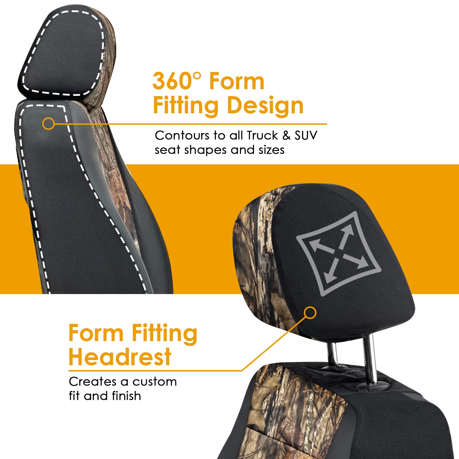 LPI Truck Mossy Oak Heavy Duty Seat Covers for Full-Size SUV/Truck, Faux Leather, Camo, Includes Storage Pockets & Molle Organizer