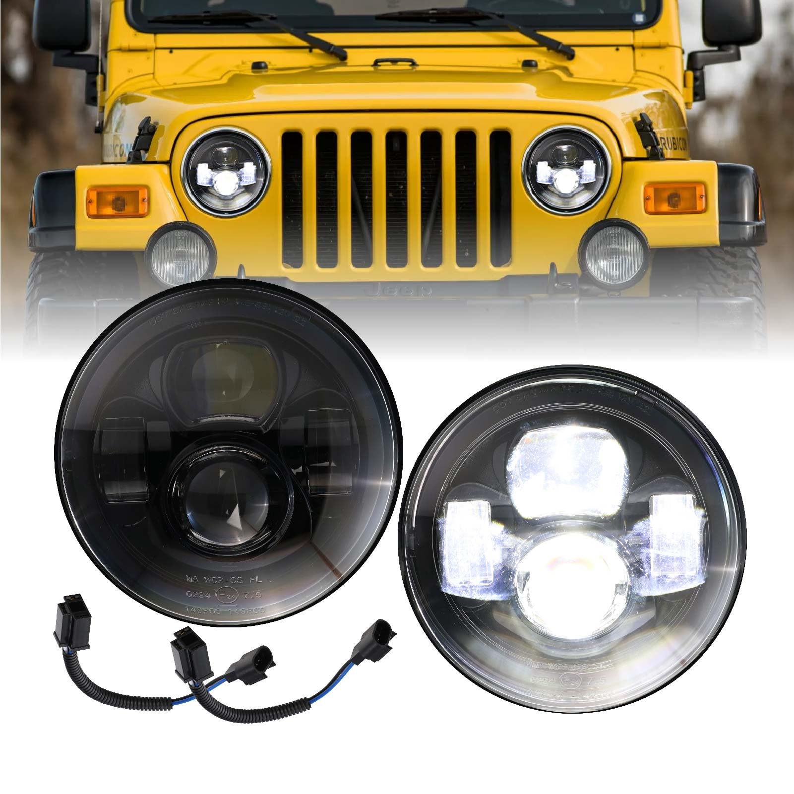Usr 97-06 Wrangler Tj 7    Inch Round H6024 Led Projector Headlight Black Housing 6024 High/Low Beam Sealed Beam Headlamp H6014