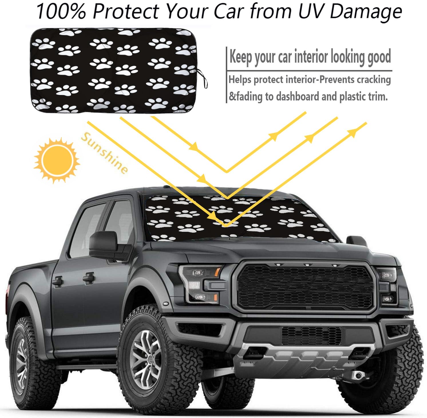 [2025 Upgrade]Windshield Sun Shades, Cute Dog Paw Pattern Sunshade For Car Suv Truck,Keep The Vehicle Cool,Easy To Use Protect T