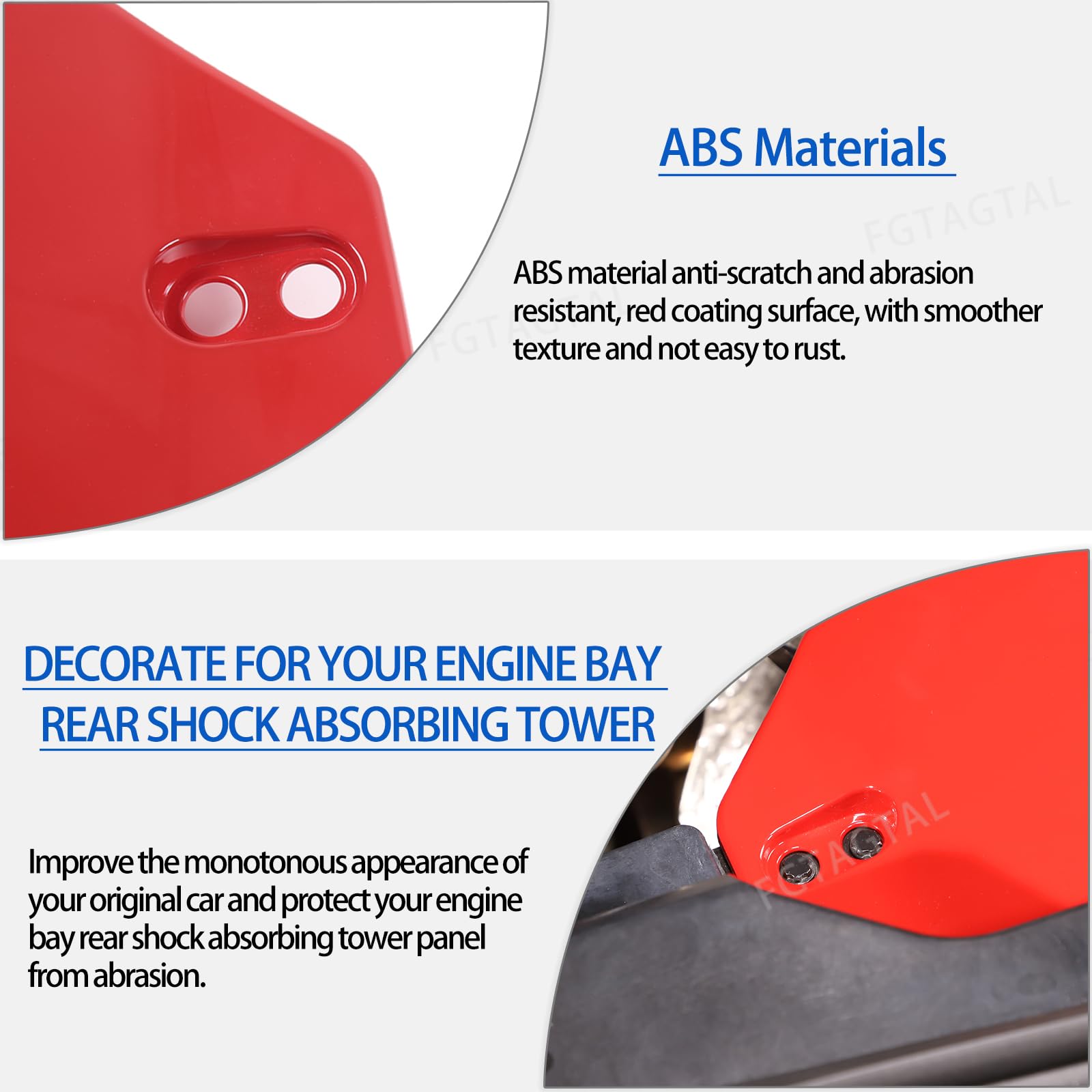 Fgtagtal Rear Strut Tower Cover for Chevrolet Corvette C8 2020-2024, Red ABS Protection Panel, 2PCS