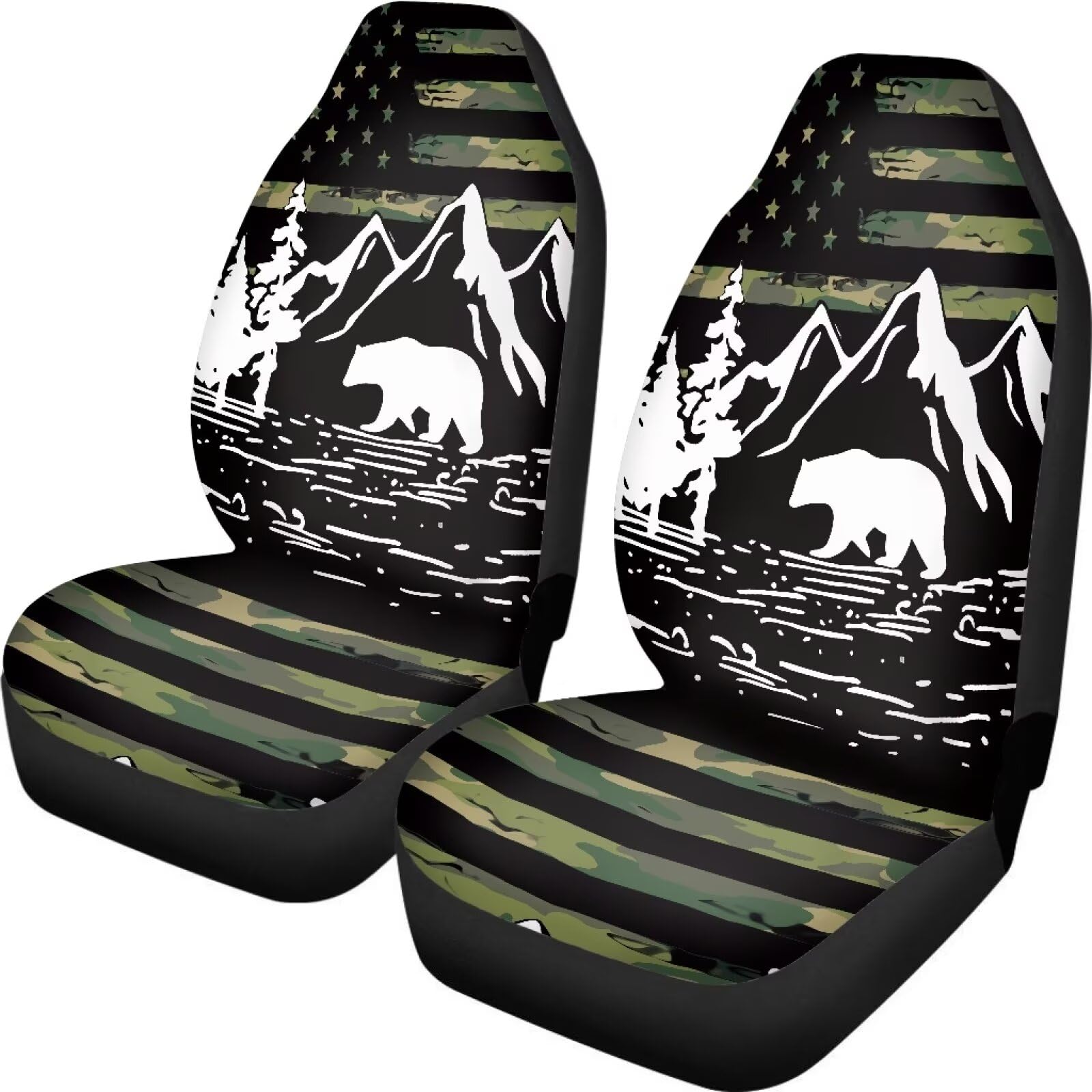 Whosucclay American Flag Mountain Print Car Seat Covers for Front Seats Only, Universal Seat Covers for Auto Truck Van SUV, Car 