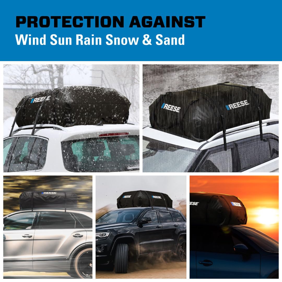 REESE 59006 Waterproof Rooftop Cargo Carrier Bag for Cars, SUVs or Trucks with/Without Roof Racks, 15 Cubic Feet, Heavy Duty 840