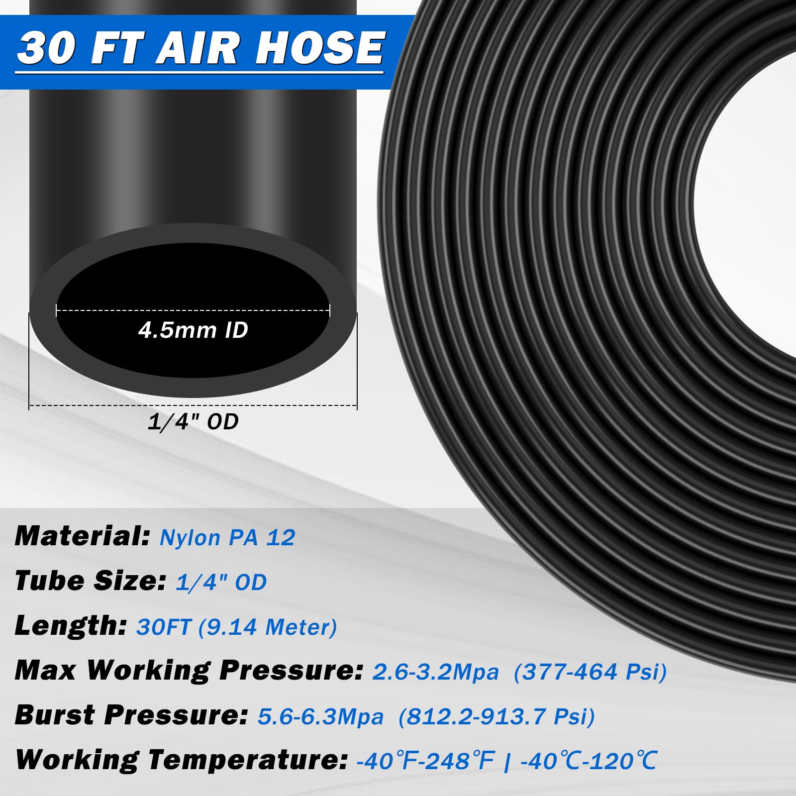 Taiidaues Air Line Service Kit for Air Bags Suspension Kit with Fittings, 1/4 NPT Push To Connect Fittings, 30 FT 1/4''OD PA Hos