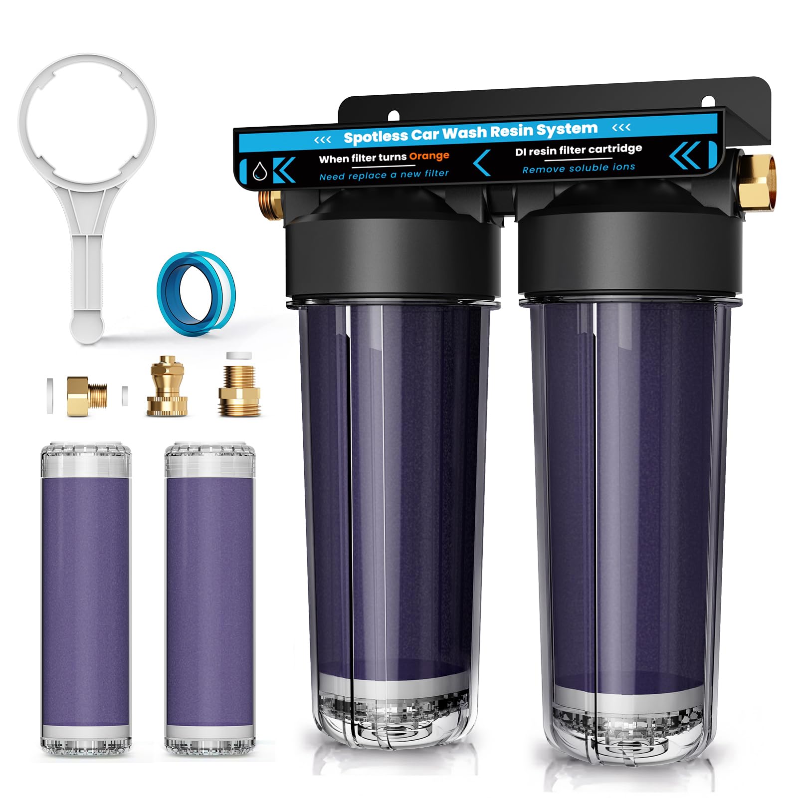 Spotless Water System for Car Wash, Deionized Water Filter with Resin, Water Deionizer for Car Washing, Portable Deionized Water