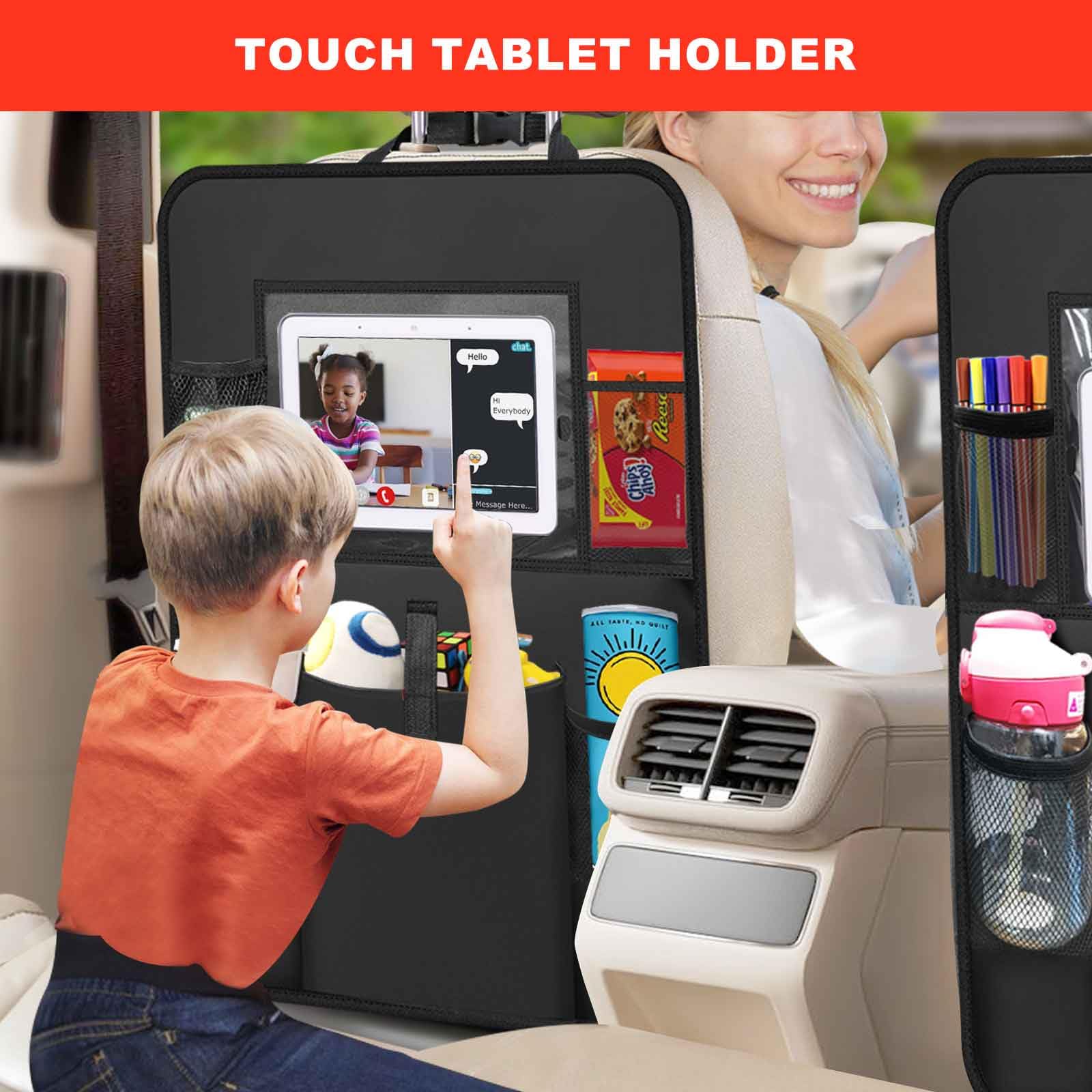 Axelect Car Backseat Organizer 2 Pack, Car Seat Back Protectors With Clear 10 Tablet Holder + 5 Storage Pockets