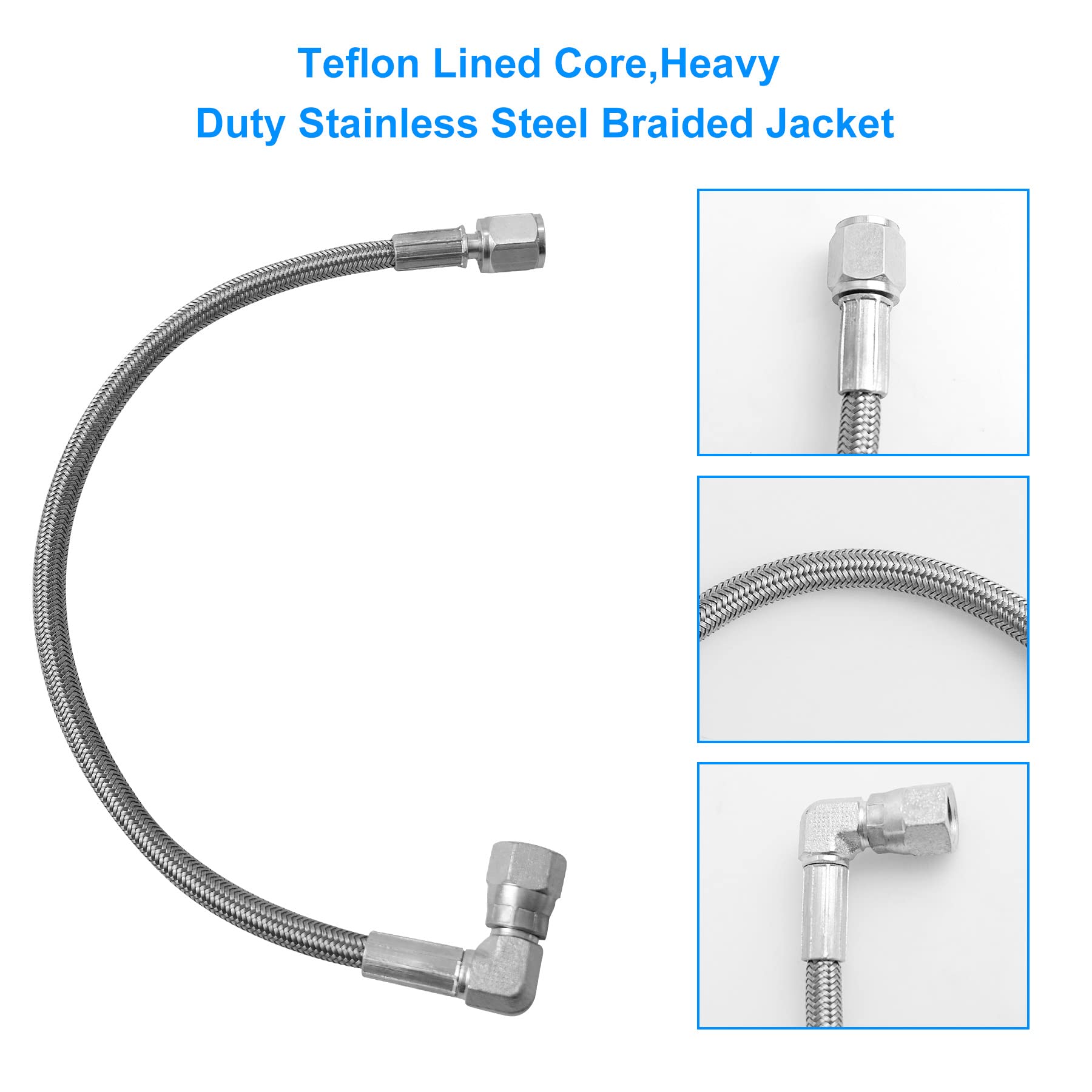 4AN Turbo Oil Feed Line 12'' Turbo Feed Line Length Stainless Steel Braided 4AN Pressure Stainless Remote Turbocharger Oil Drain