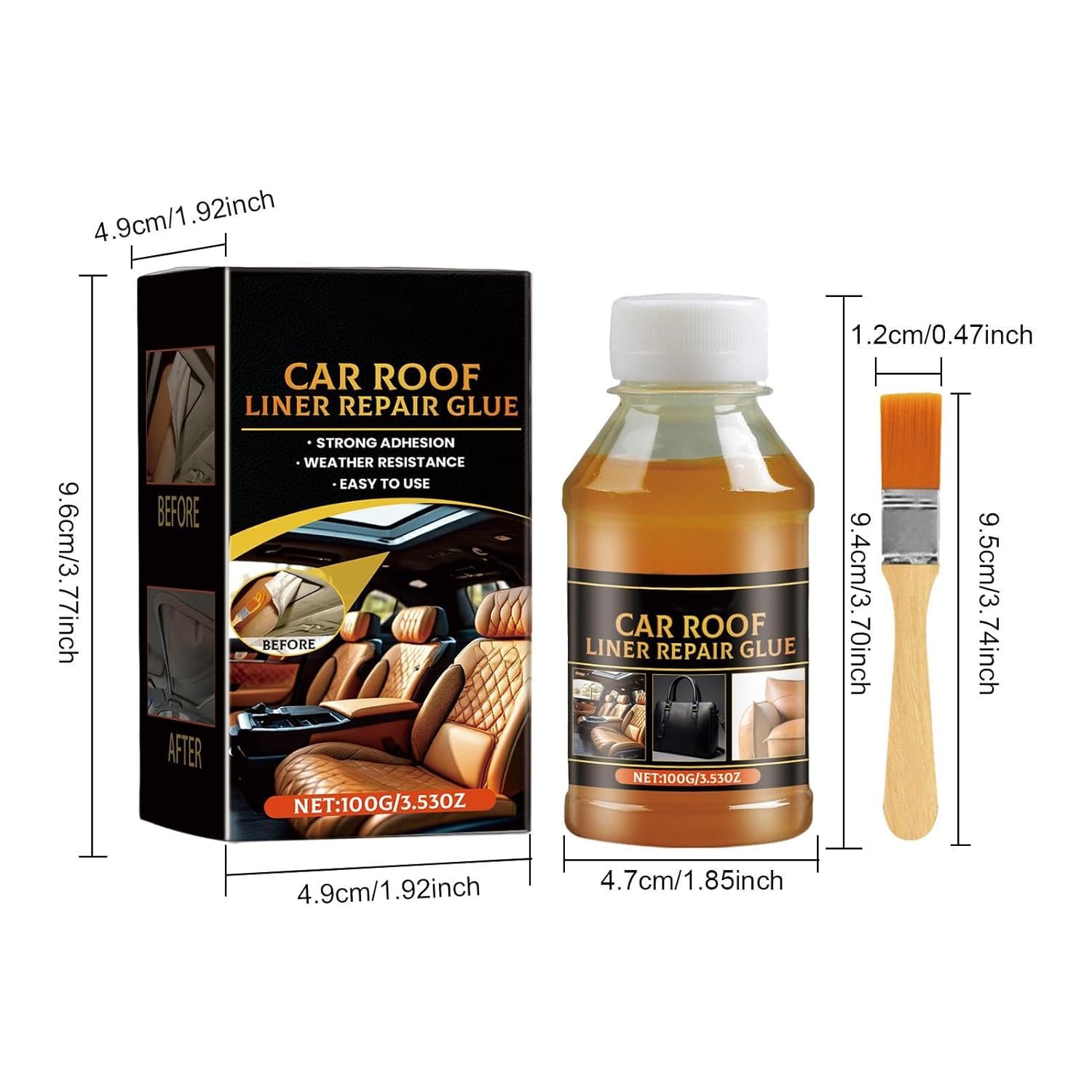 100ml Headliner Repair Glue,Car Headliner Adhesive,Leather Repair, with Brush, Suitable for Various Repairs, Car Roof Fabric Adh