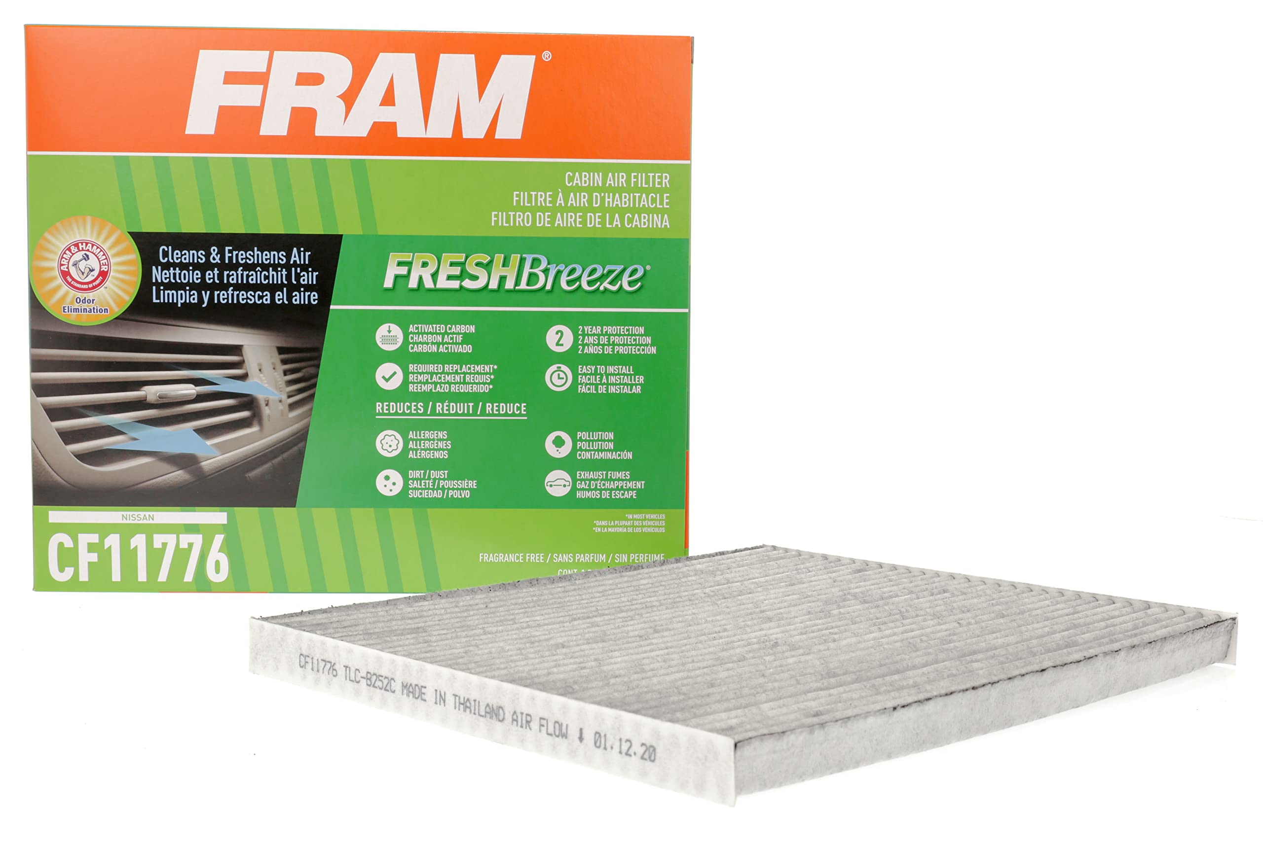 Fram Fresh Breeze Cabin Air Filter Replacement For Car Passenger Compartment W/ Arm And Hammer Baking Soda, Easy Install, Cf11776 For Select Infiniti And Nissan Vehicles