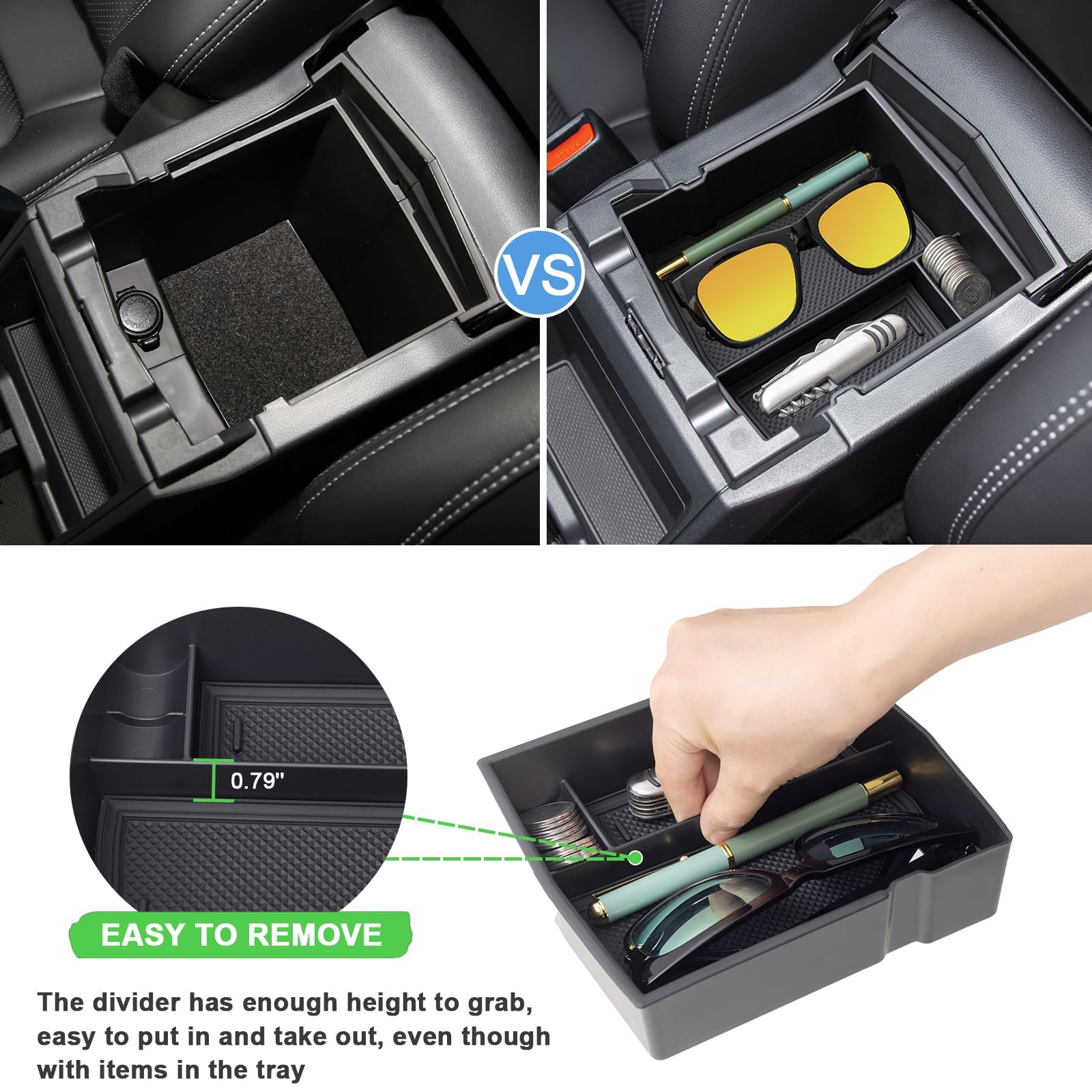 JKCOVER Center Console Organizer Tray for Subaru Forester 2019-2024, Black ABS Plastic, Easy Removal Accessory