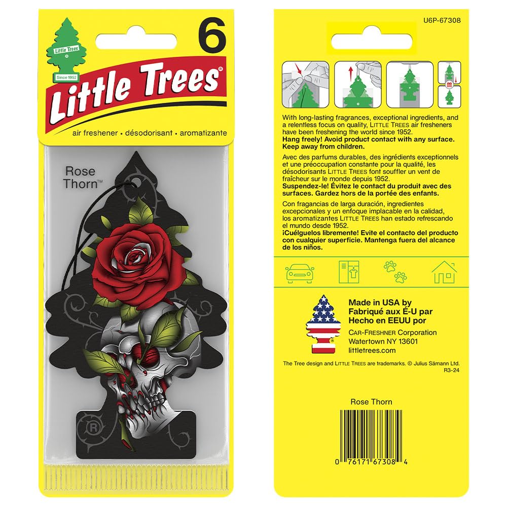 Little Trees Air Fresheners Car Air Freshener. Hanging Tree Provides Long Lasting Scent For Auto Or Home. Rose Thorn, 24 Air Fre