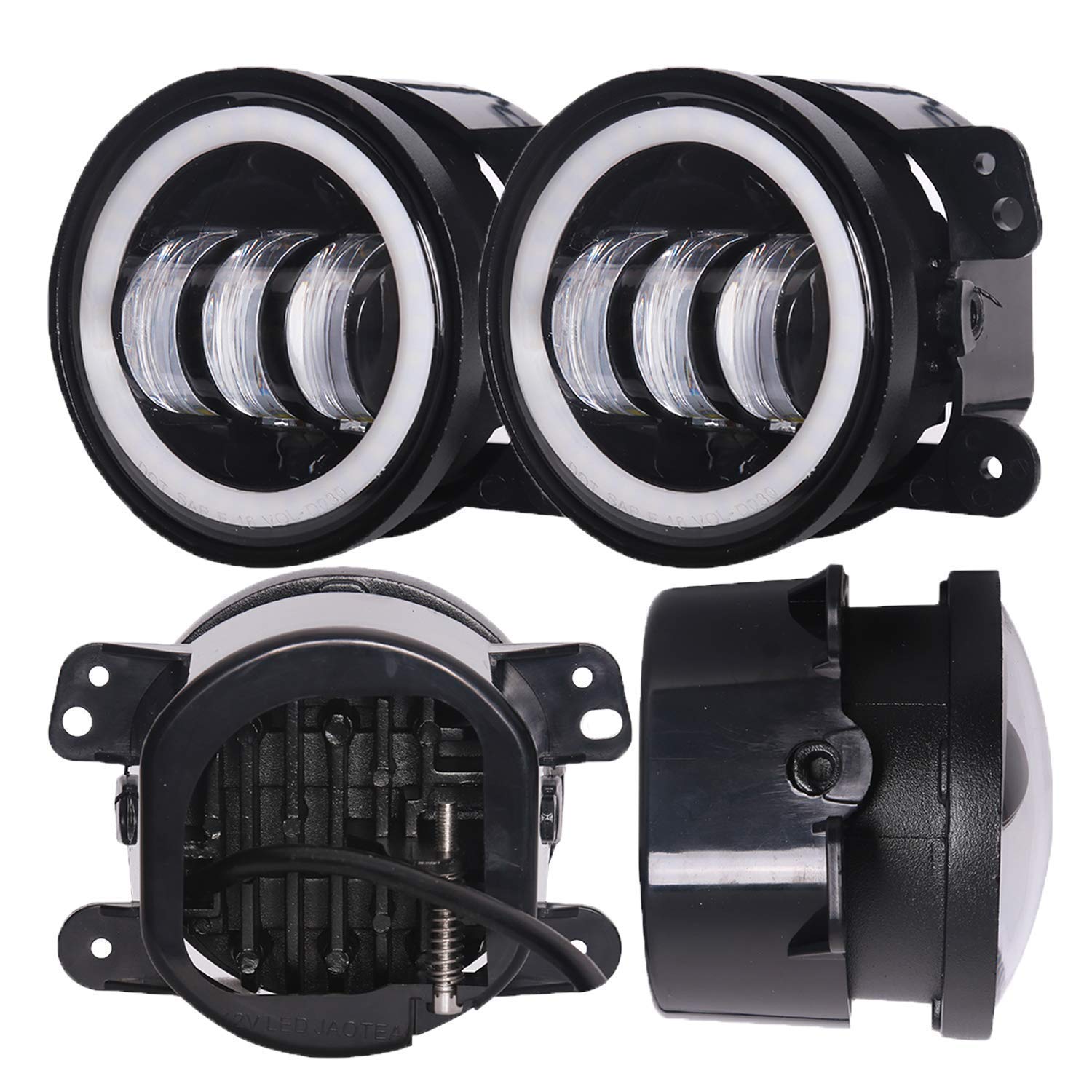 Lx-Light Dot Approved 7Inch Led Headlights With White Drl/Amber Turn Signal + 4 Inch Led Fog Lights With White Drl Halo Ring For