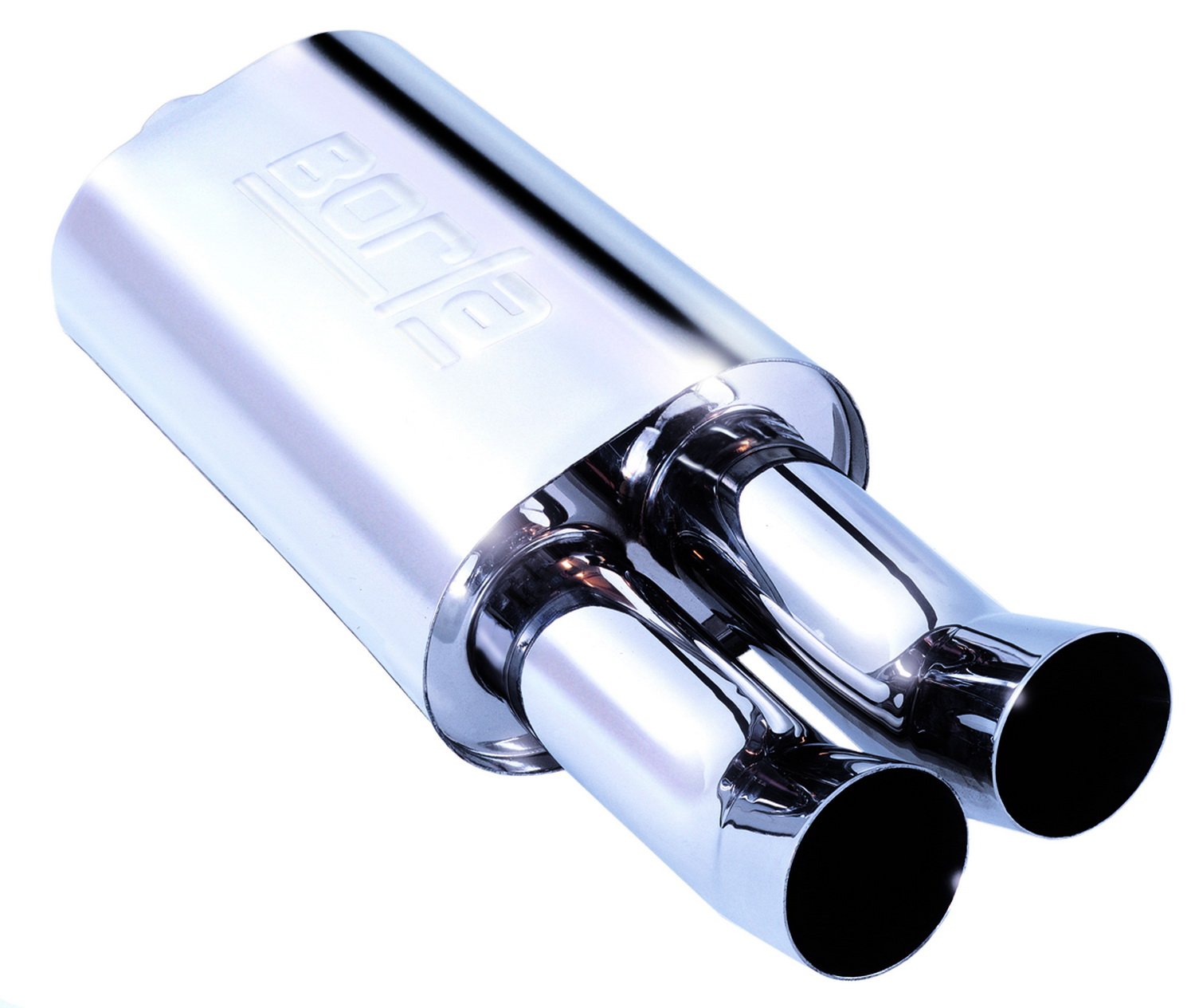 BORLA 40059 Boomers Spitfire Boomers Muffler - 2.25'' Center Inlet/Dual 3'' Round DTM Style Tips 5.5'' x 8.5 Oval x 14'' Long Bo