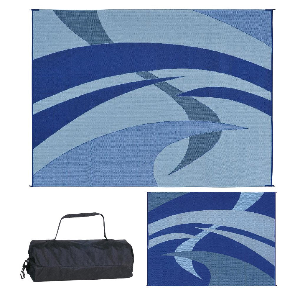 Stylish Camping 159123 Outdoor Patio / Rv Camping Mat - Swirl (Blue/Gray/Black/White, 9-Feet X 12-Feet)