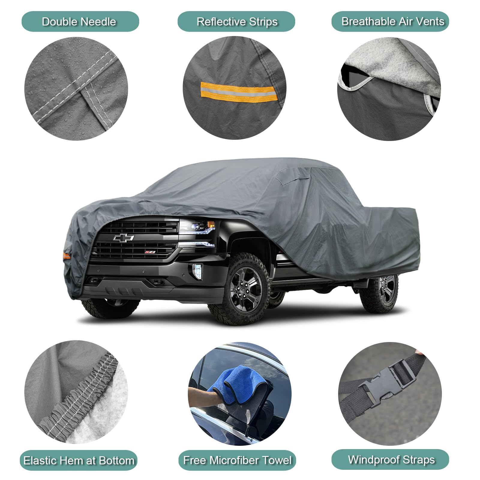 Gunhyi 16 Layers Truck Cover Waterproof All Weater - See Vehicle Size Chart - Heavy Duty Outdoor Truck Pickup Cover For Chevrole