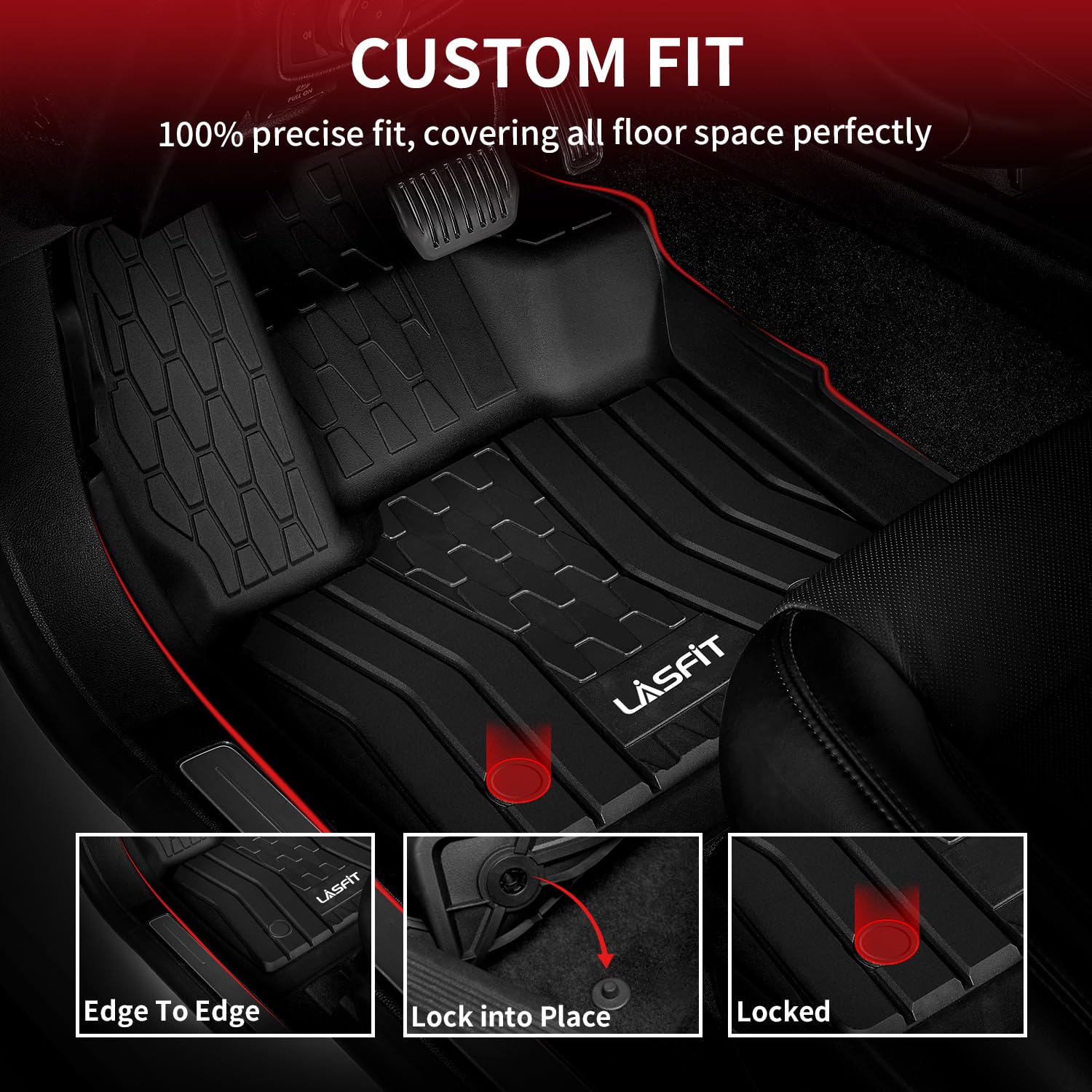 Lasfit Floor Mats Fit For Lincoln Continental 2017-2020 All Weather Custom Fit Floot Liners Tpe Car Mats 1St & 2Nd Rows, Black