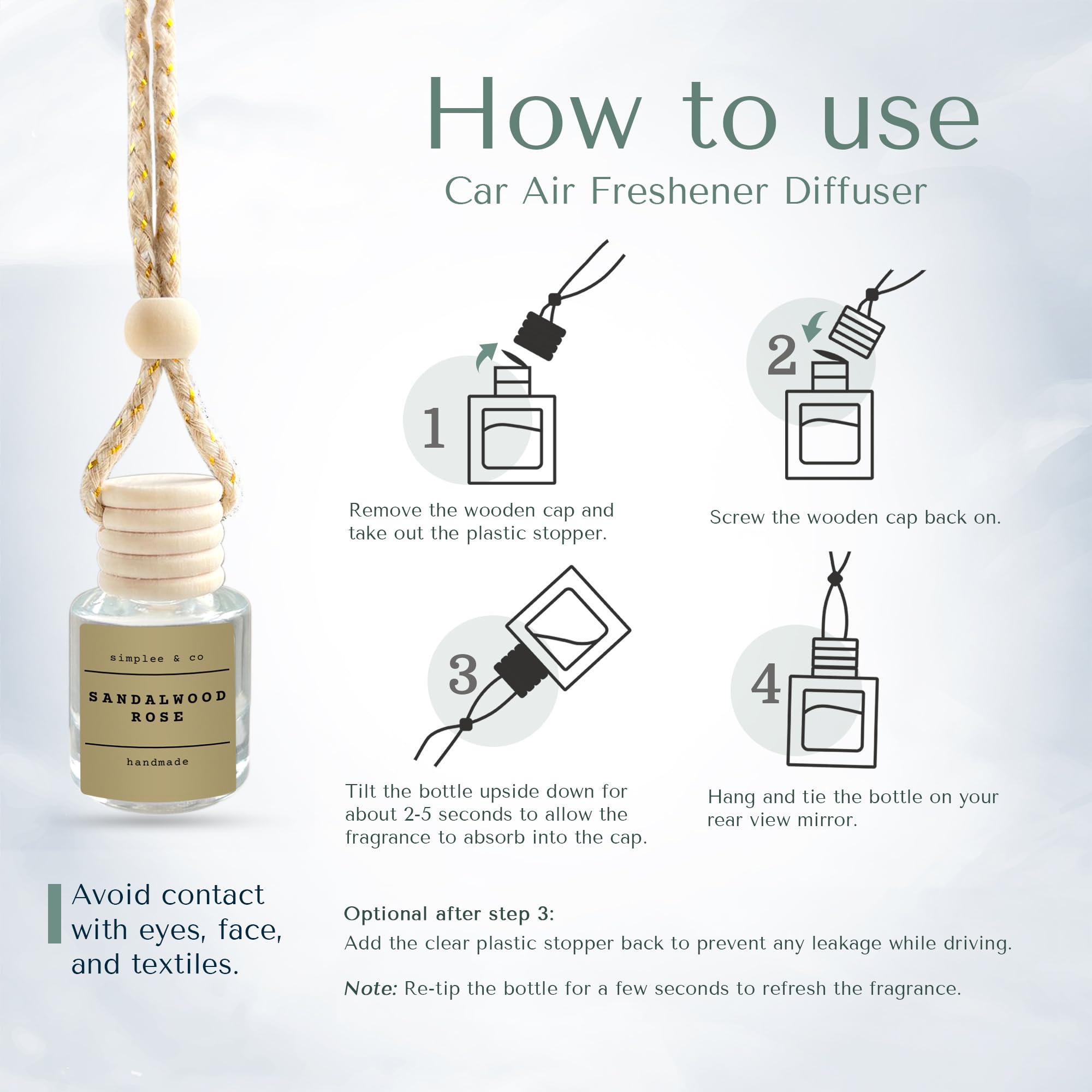 Sandalwood Rose Car Air Hanging Essential Oil, Car Air Freshener Diffuser, Long Lasting Essential Oils, Aromatherapy Vehicle Dif