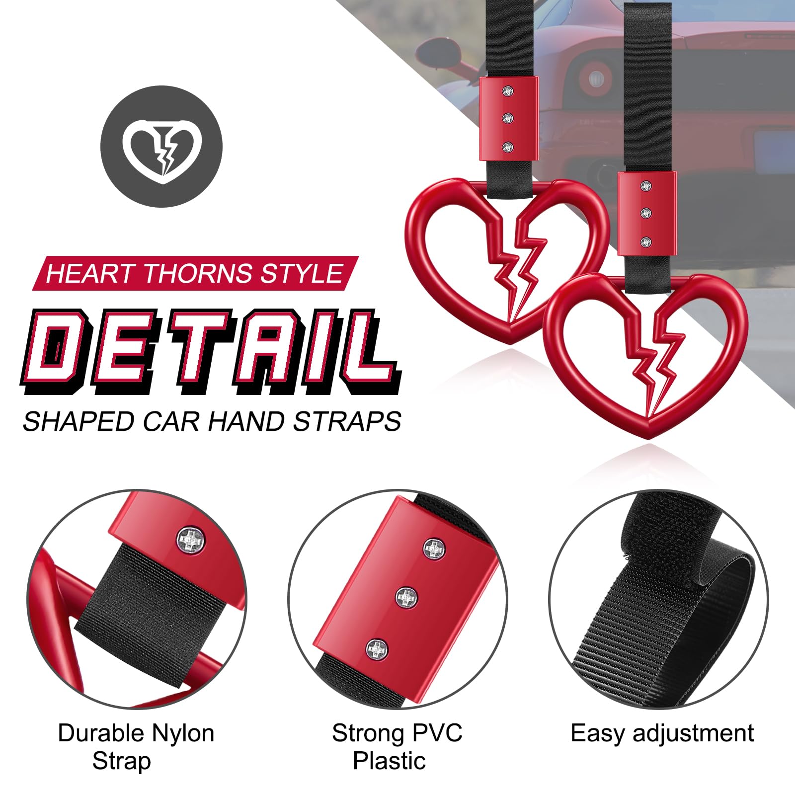 Fabbay 2 Pieces Heart Handle Keychains Car Accessory Heart Hand Strap Drift Charm For Car Interior Exterior Decoration (Red,Hear